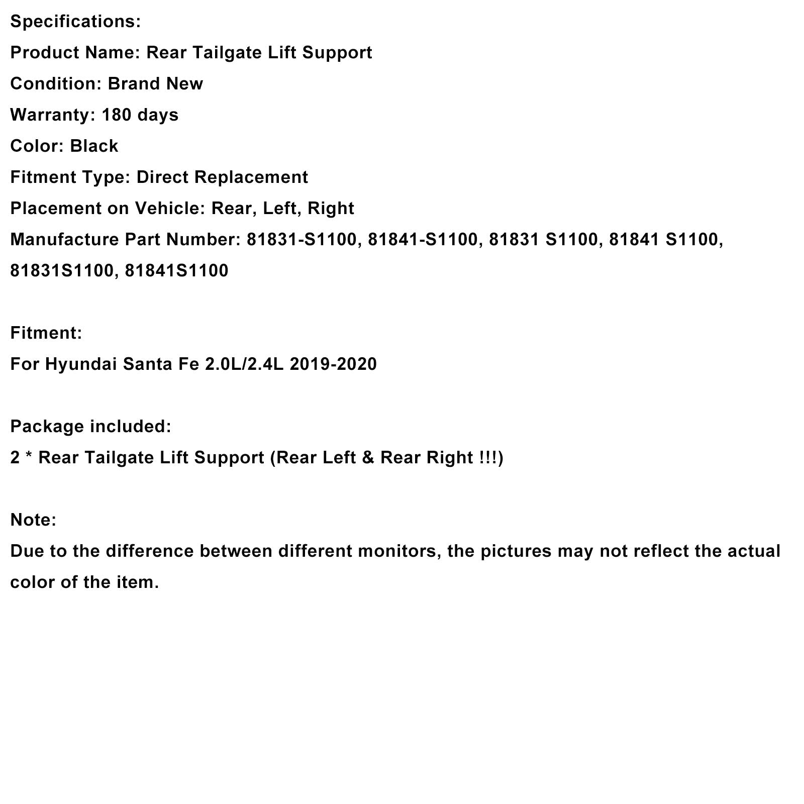 Elektrische achterklepsteun (2 stuks) voor Hyundai Santa Fe 2019-2020, onderdeelnummer 81831S1100