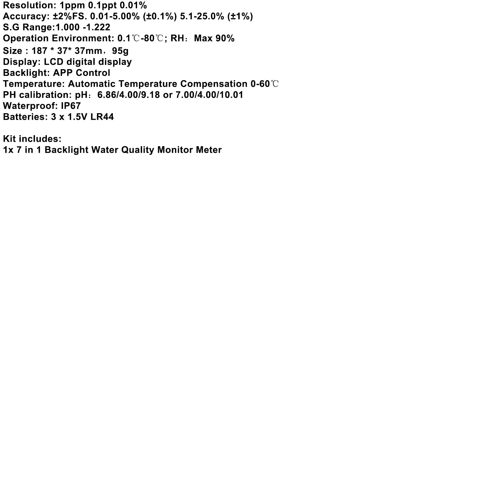 Testeur de mesure Bluetooth 7 en 1 PH EC Conductivité TDS Salinité ORP SG