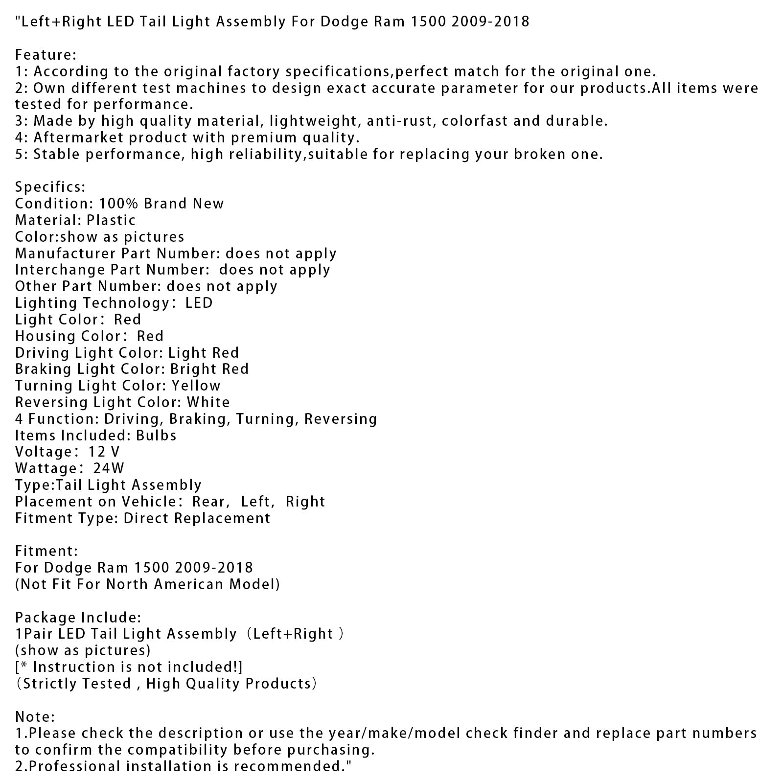 Links en rechts LED-achterlicht voor 2009-2018 Dodge Ram 1500