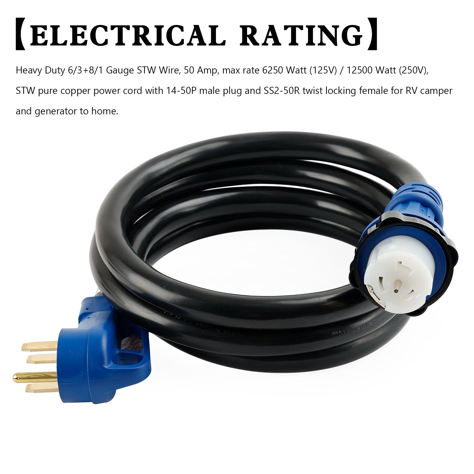 UL-gecertificeerd 50 Amp 10 voet RV/generatorsnoer met vergrendelingsconnector voor campers