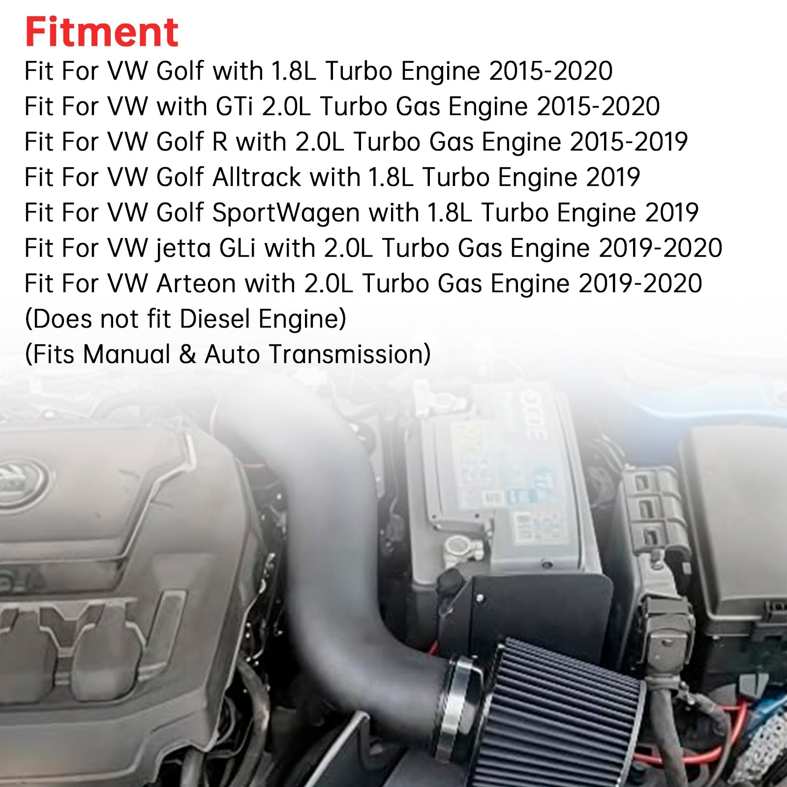 Kit di aspirazione aria fredda con protezione dal calore per VW Golf GTi R 1.8T e 2.0T (2015-2020).