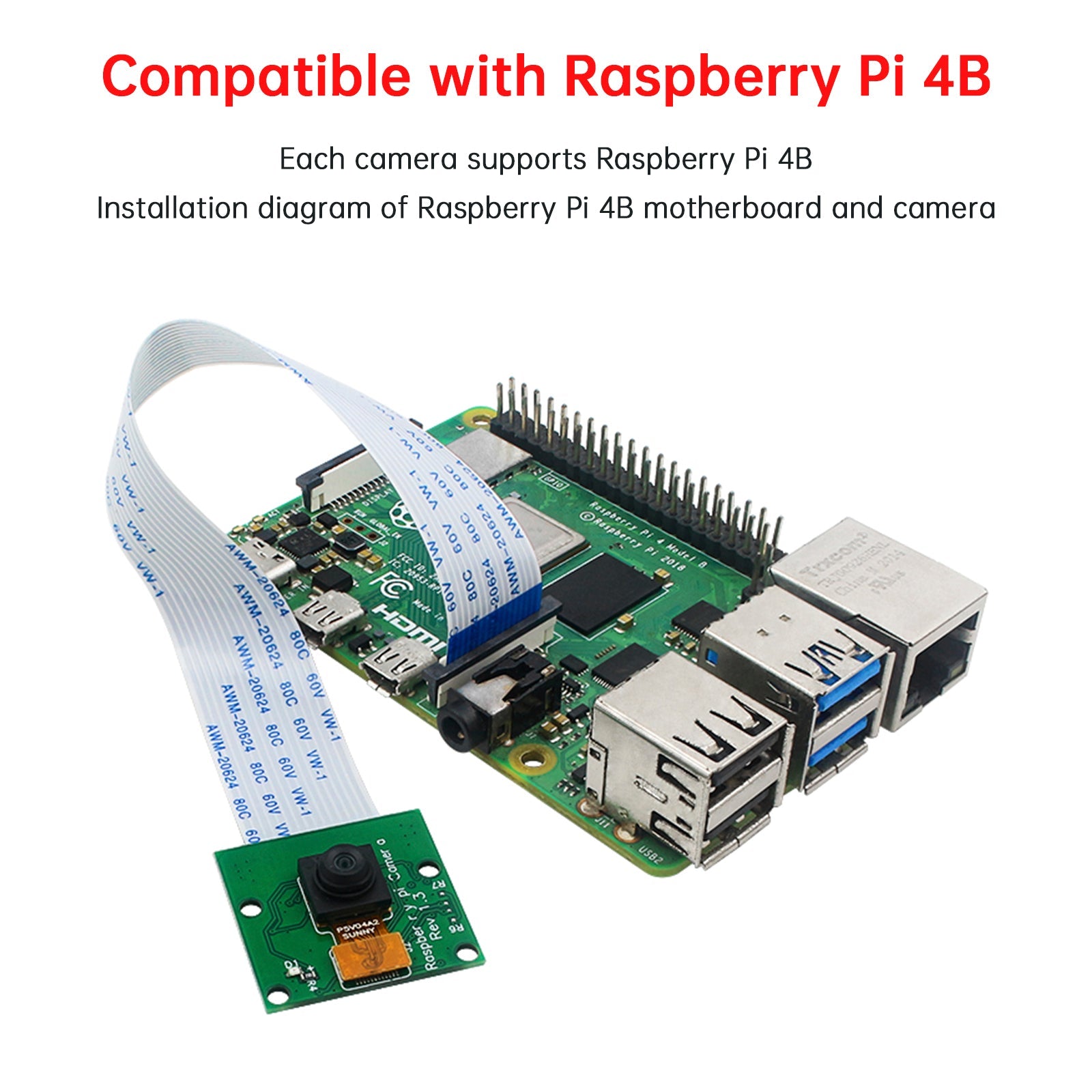 Raspberry Pi 4B Camera 5 miljoonaa HD OV5647 HD, kiinteä/automaattinen kehityskameramoduuli