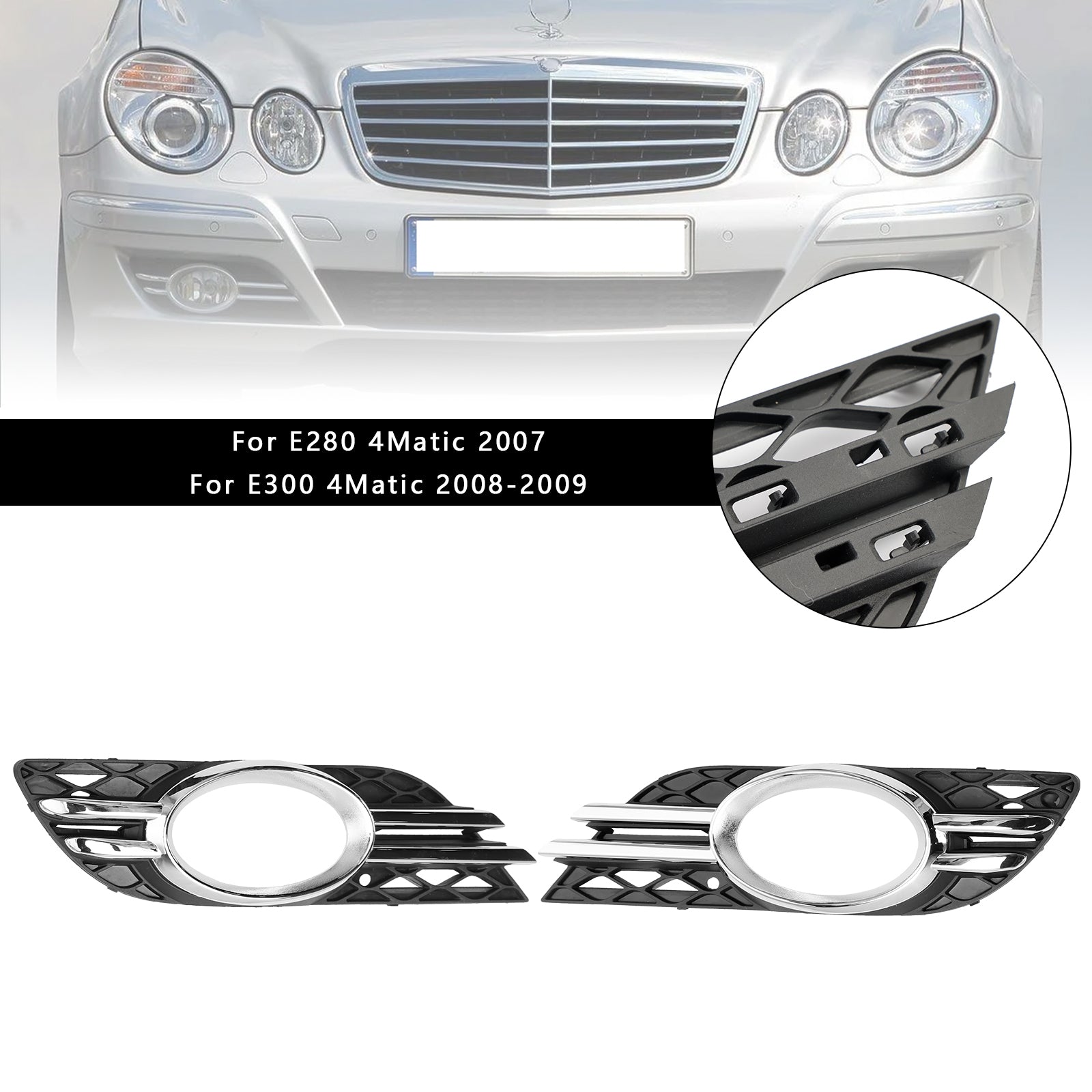 Ensemble de garnitures chromées pour grille de phare antibrouillard avant pour Mercedes-Benz CLASSE E W211 07-09