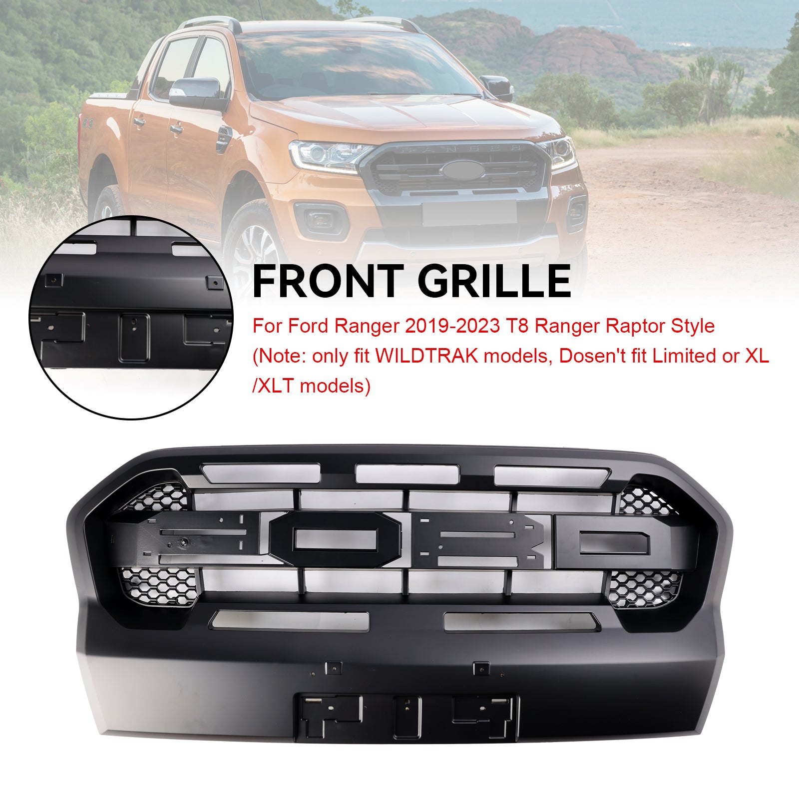 Matt Black Ranger Raptor Front Bumper Style Style Ford Ranger 2019-2023 T8