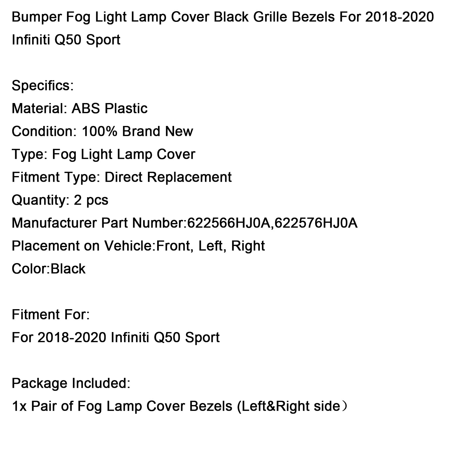 Cubierta de luz de niebla negra para Infiniti Q50 Sport 2018-2020