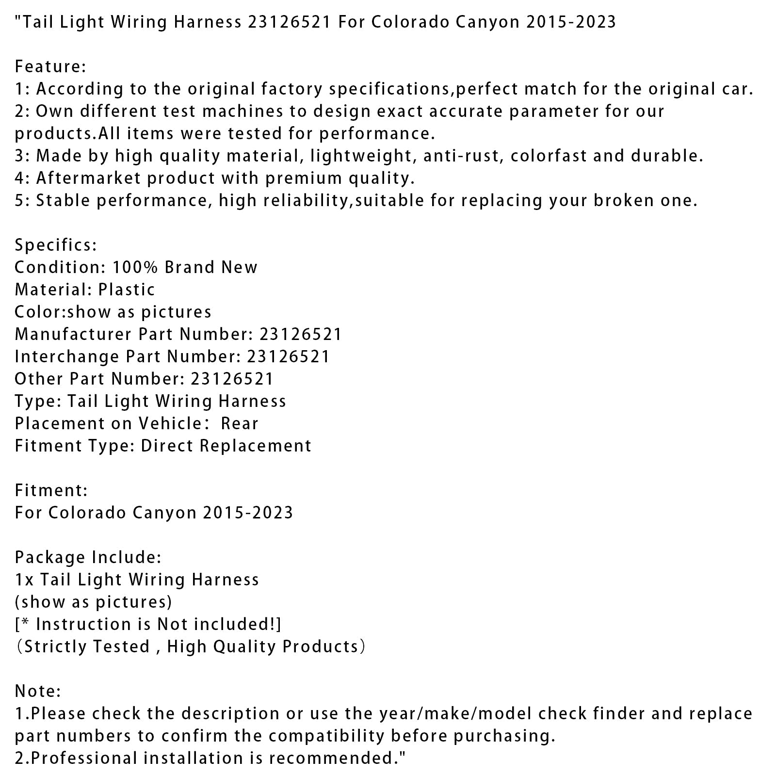 Kabelski snop zadnje luči za Chevrolet Colorado Canyon (2015-2023) - Številka dela : 23126521