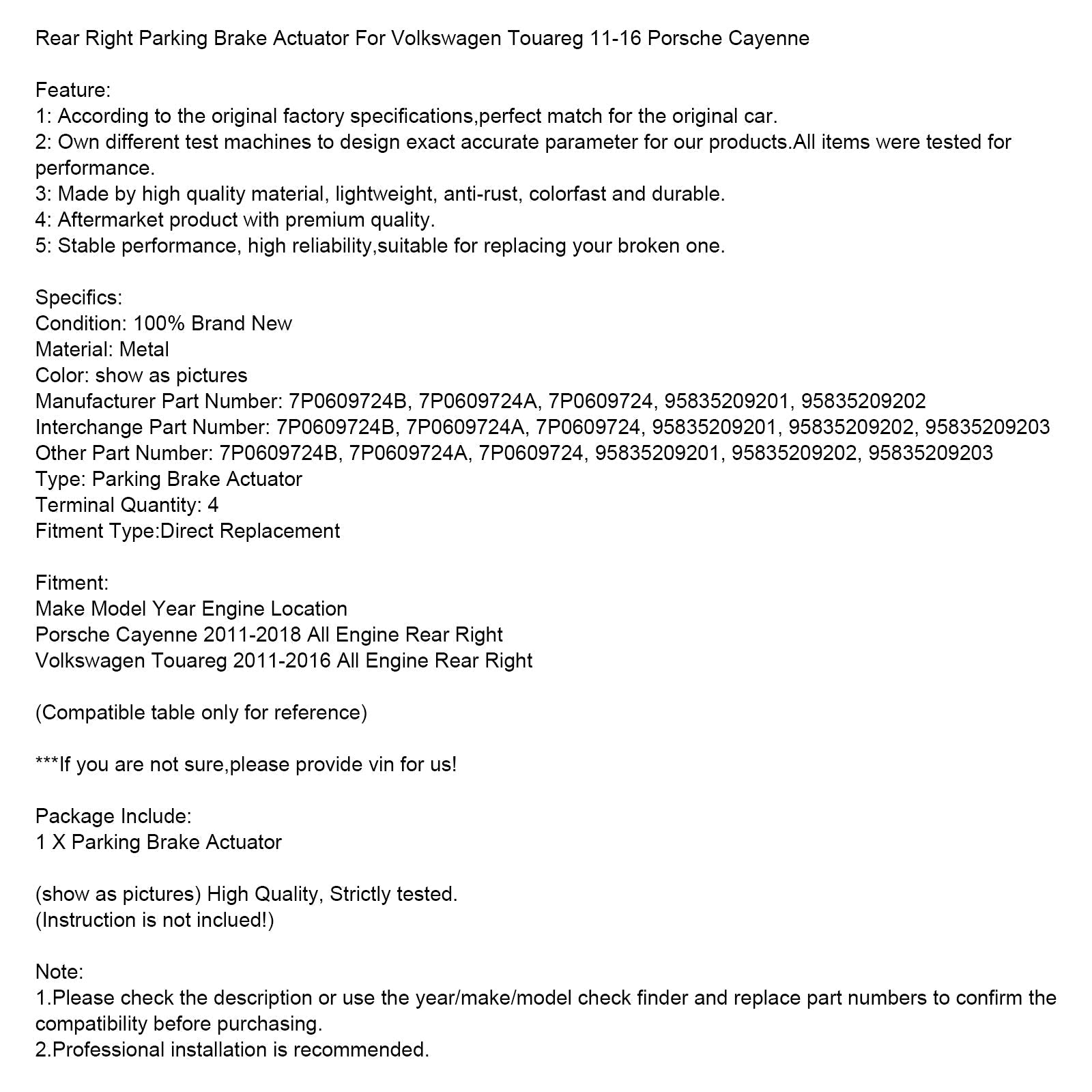 Taka oikea seisontajarrun toimilaite Volkswagen Touareg 2011-2016 7P0609724A