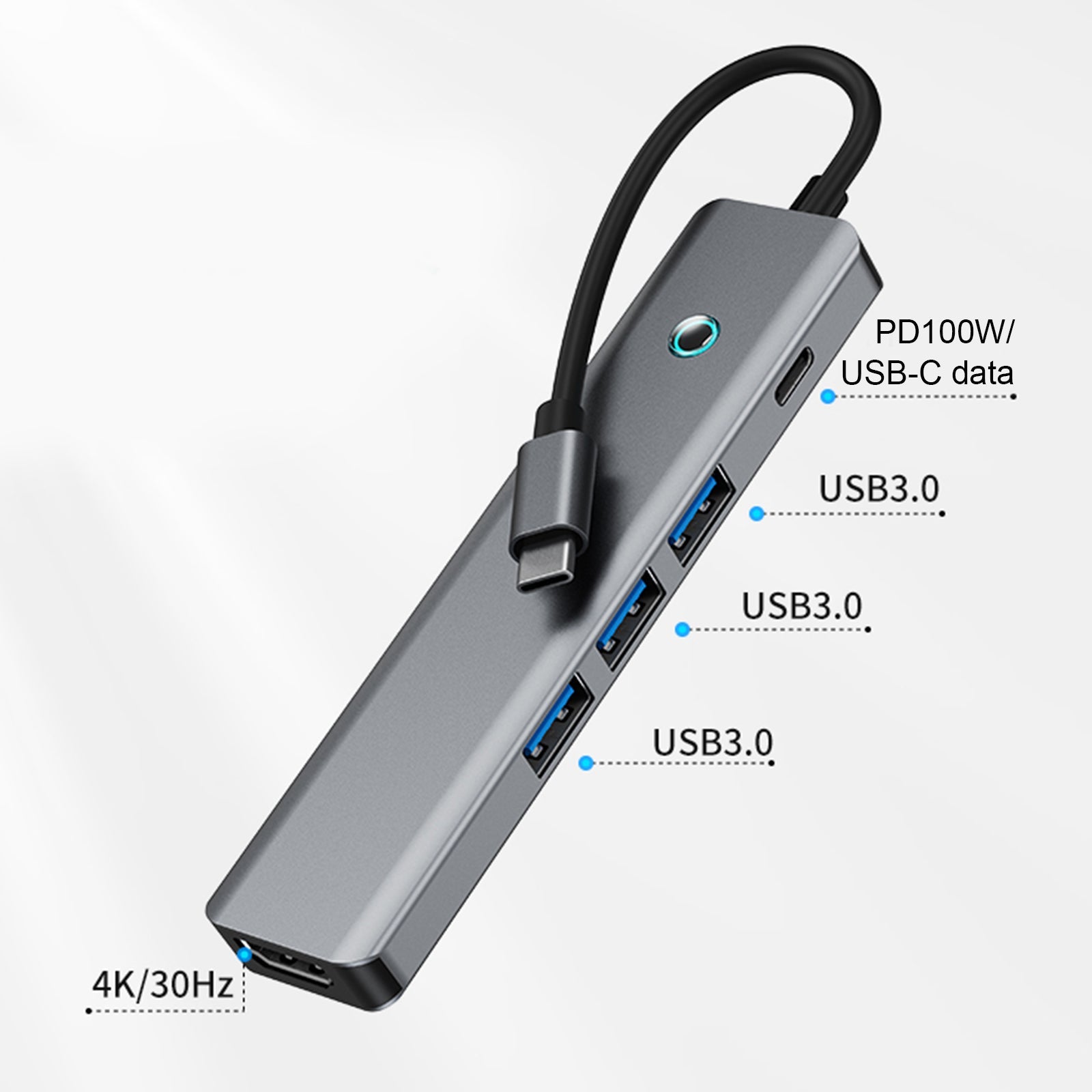 Adaptador de concentrador de interfaz 5 en 1 TYPE-C USB3.0 HDMI PD100W para MacBook iPad Pro