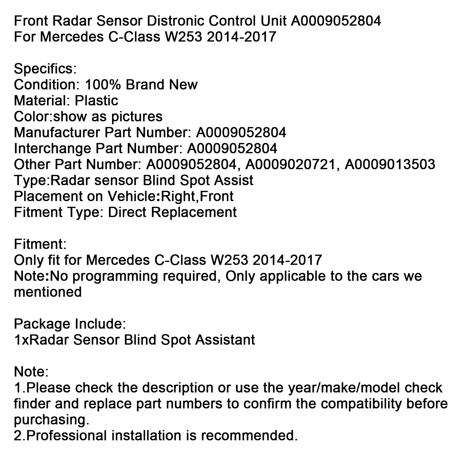 Sensore radar anteriore Mercedes Classe C W253 2014-2017 A0009052804