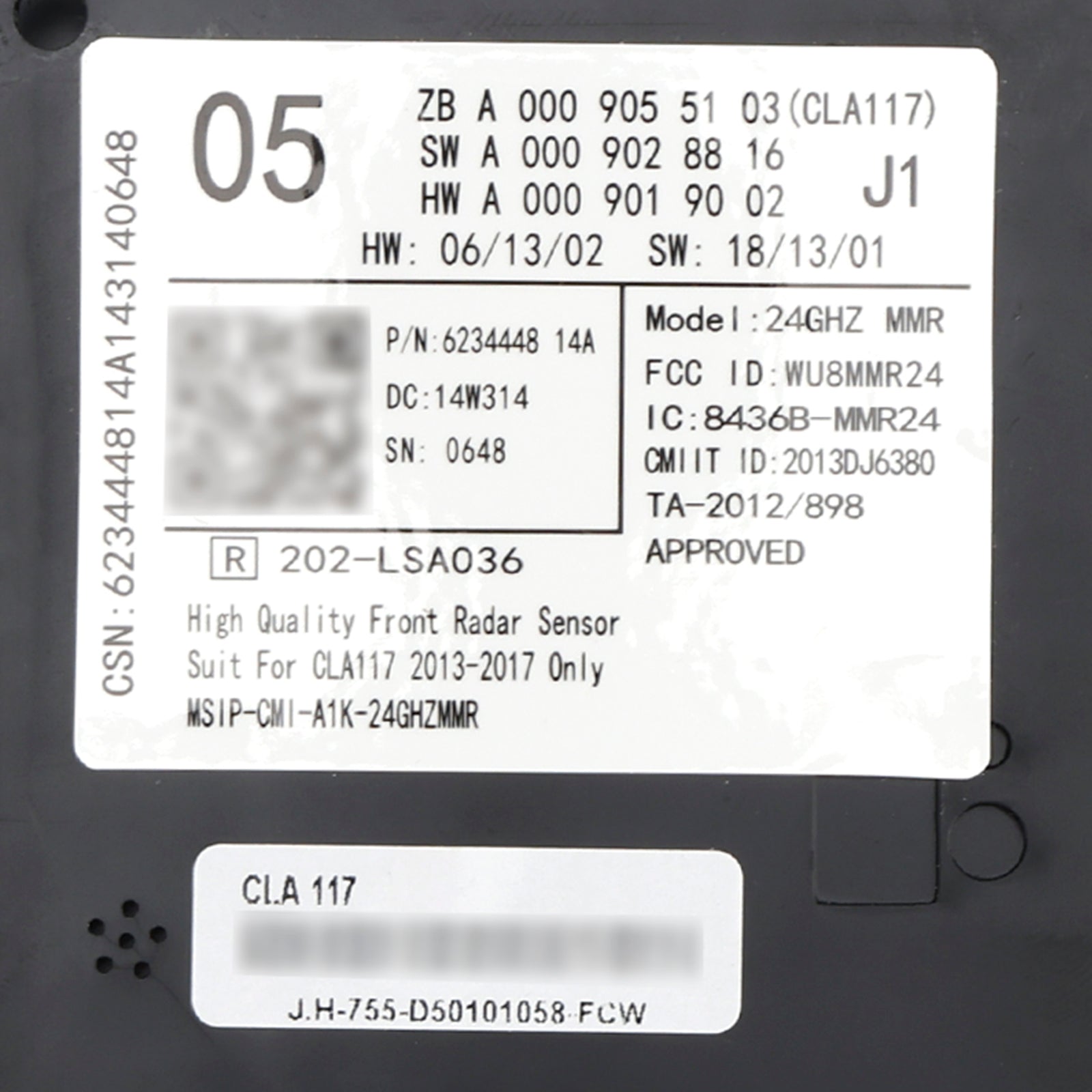 Sensor de radar antes de Mercedes CLA117 2013-2017, Unidad de control A0009055103 A0009028816 A0009009102
