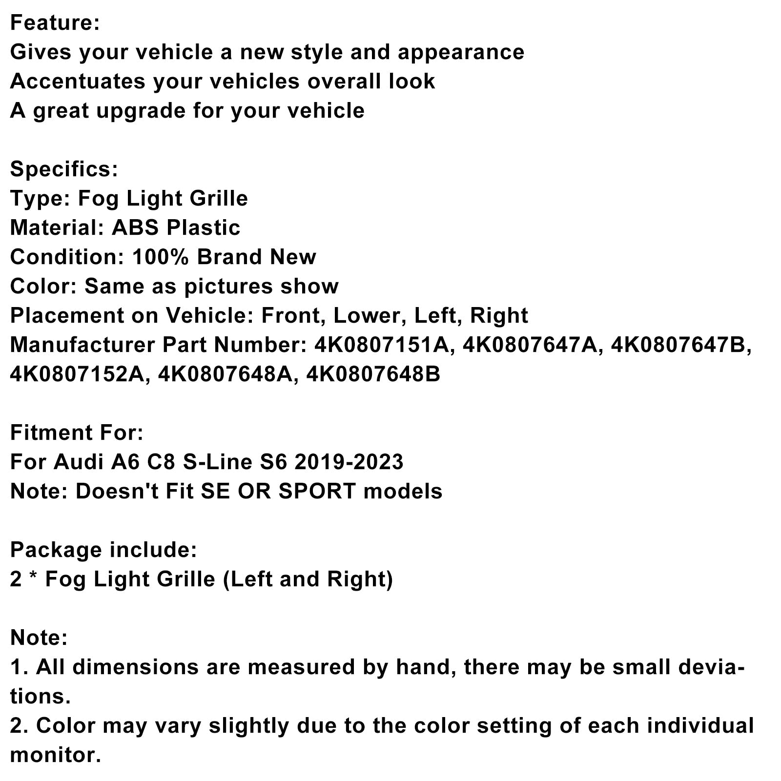 2019-2023 AUDI A6 C8 S-LINE S6 2 kosi Enjoliveur of Flaid Ligue prej