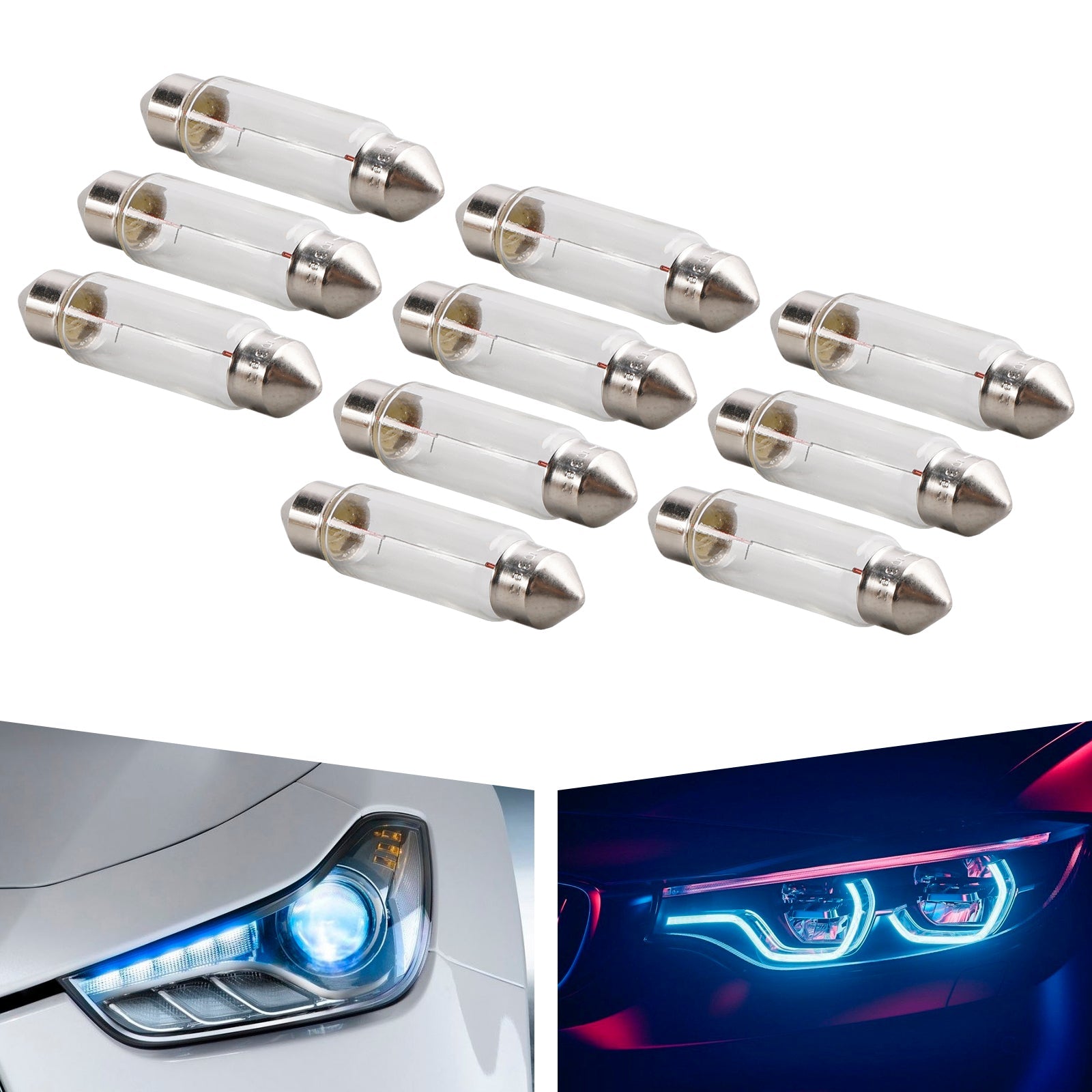 Lotto di 10 lampadine tubolari per l'illuminazione auto C10W SV8.5-8 43 mm 6429 24 V 10 W per Osram