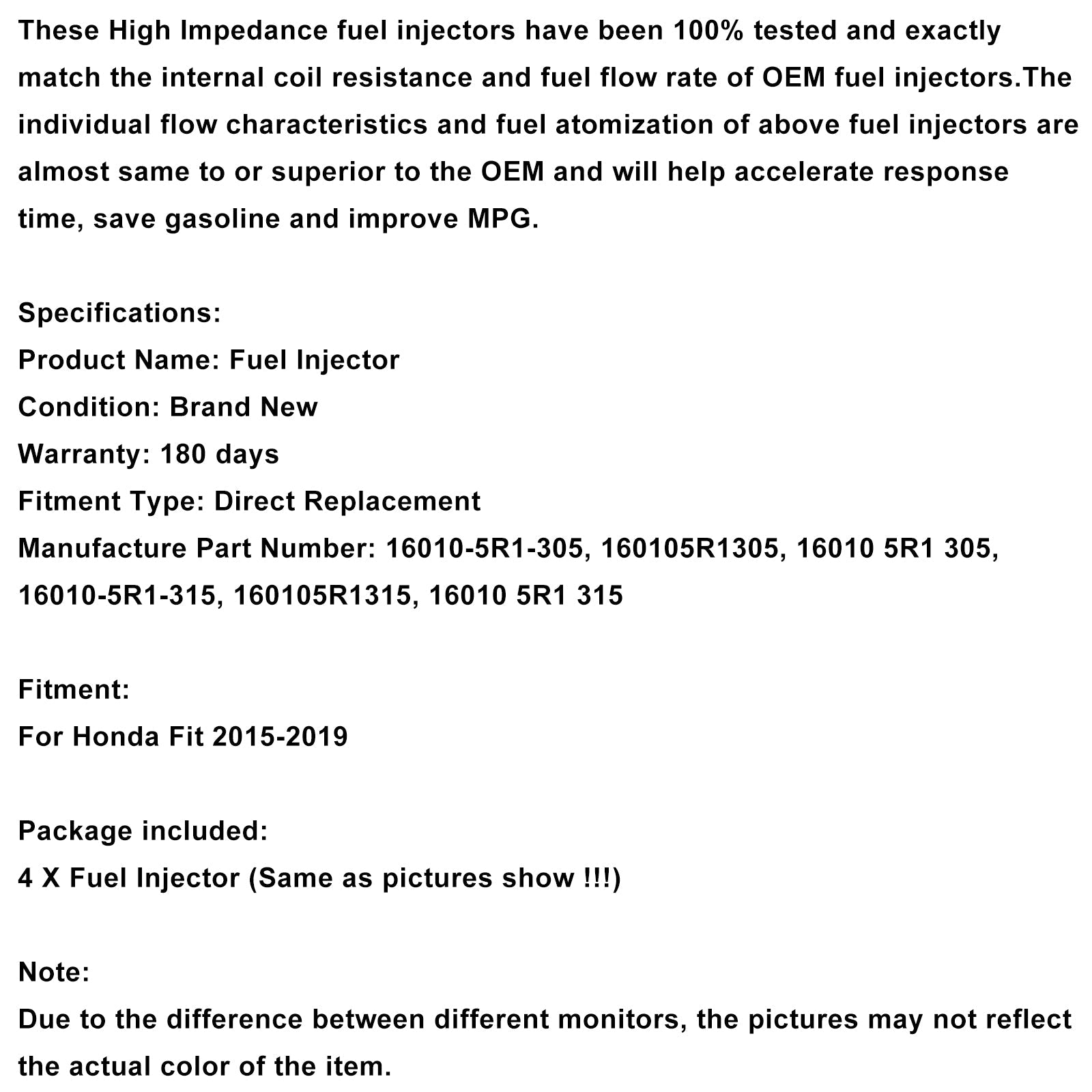 Injecteur de carburant 4 pièces pour Honda 1,5 L 2015-2019 16010-5R1-