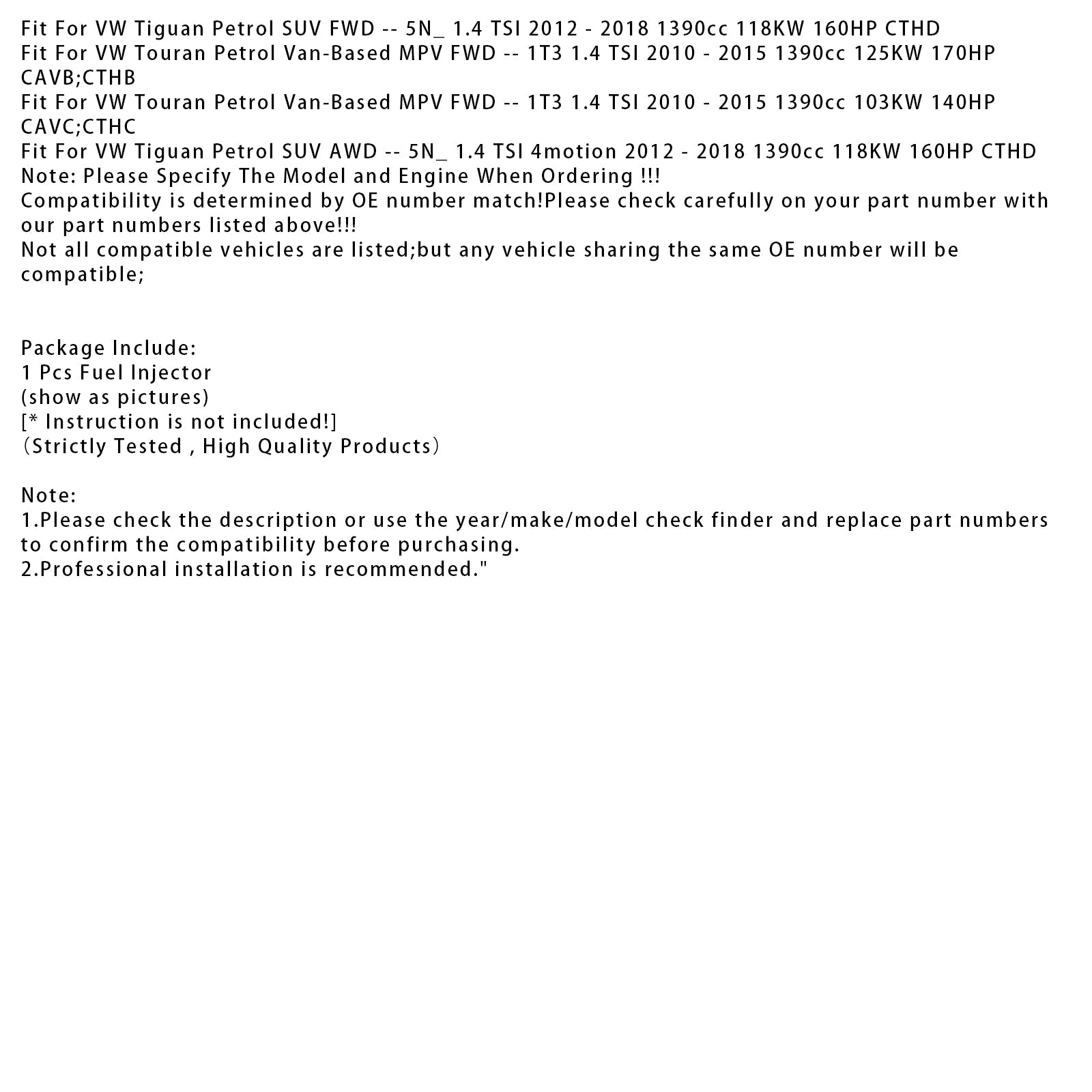 1 inyector de combustible para Audi Seat Skoda VW 1,4 TSI TFSI GTI RS 03C906036N