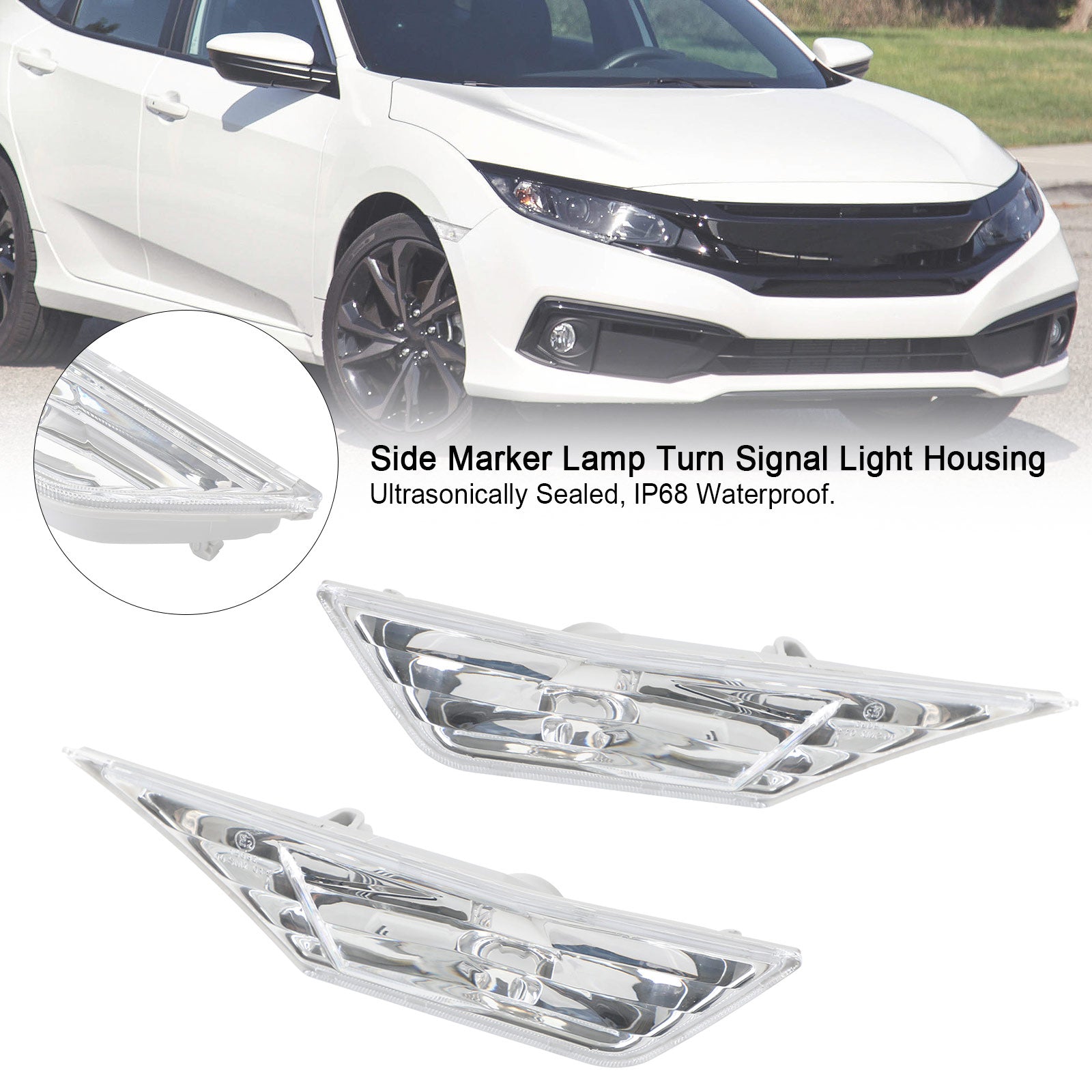 Luz de marcador lateral para Honda Civic 2016-2021 Luz de señal de giro con carcasa transparente genérica