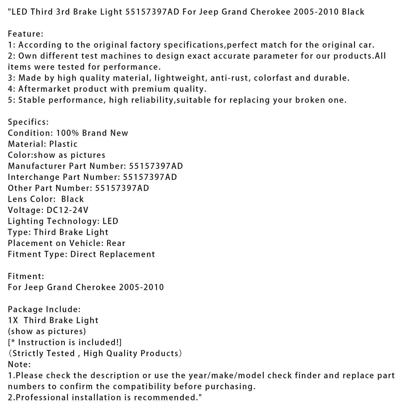 Terza fermata del fuoco per LED per Jeep Grand Cherokee 2005-2010 55157397AD NEIR