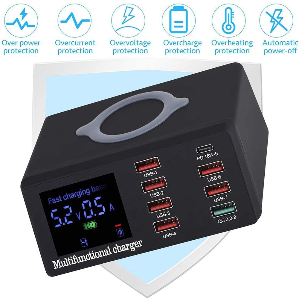 100W 8 puertos USB QC3.0 cargador rápido PD estación de carga inalámbrica enchufe de la UE