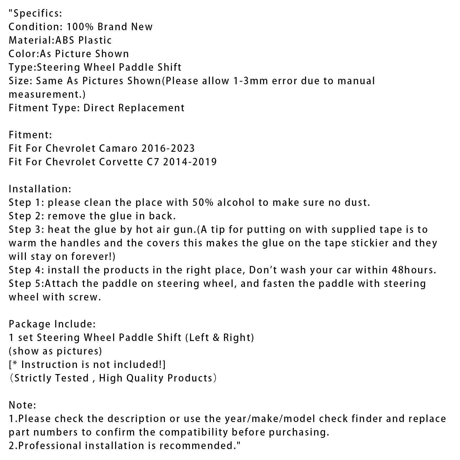 Paletas de cambio de velocidad Conducción para Chevrolet C7 Corvette Camaro 2014-2023