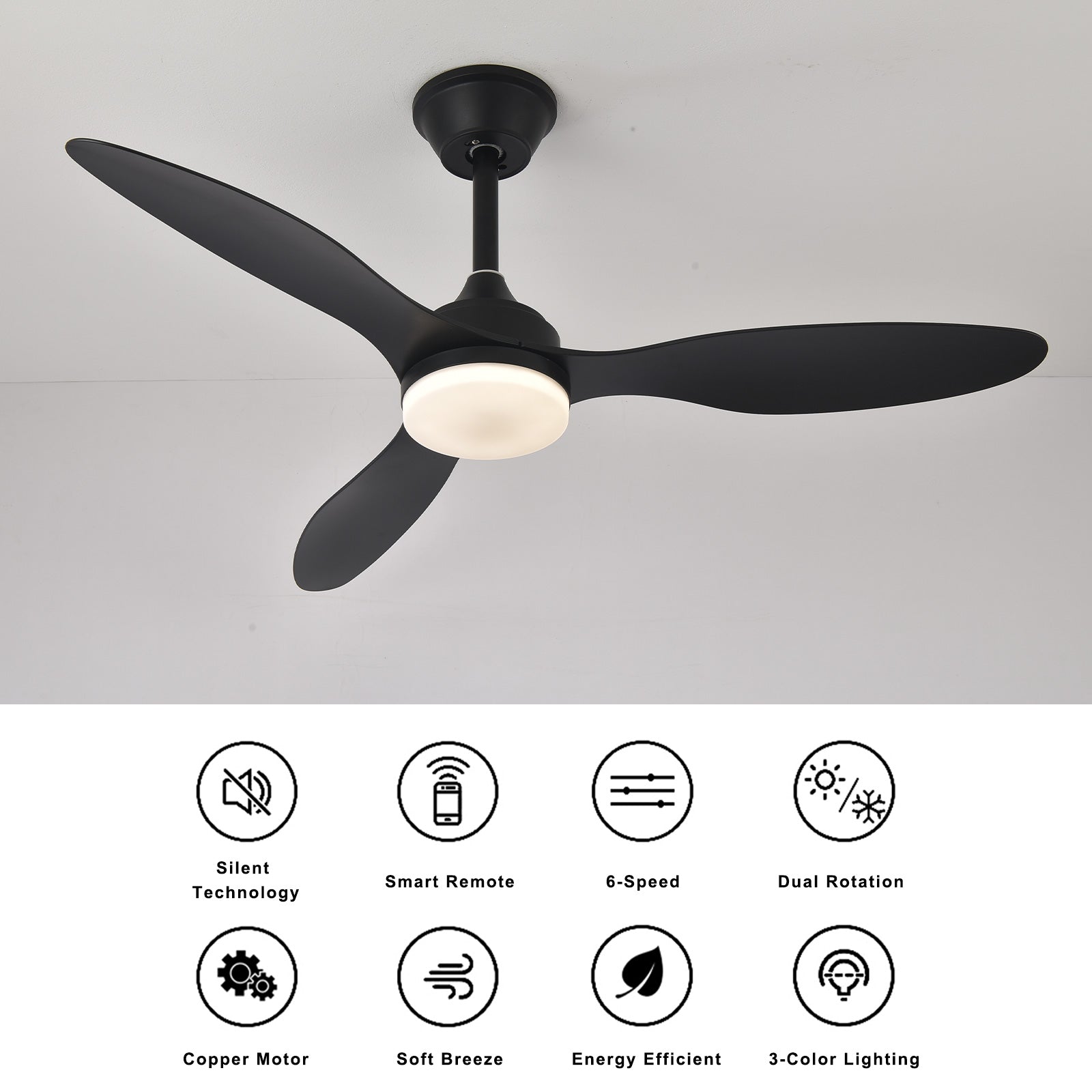 Télécommande Noir moteur DC silencieux Ventilateur 42" avec lumière