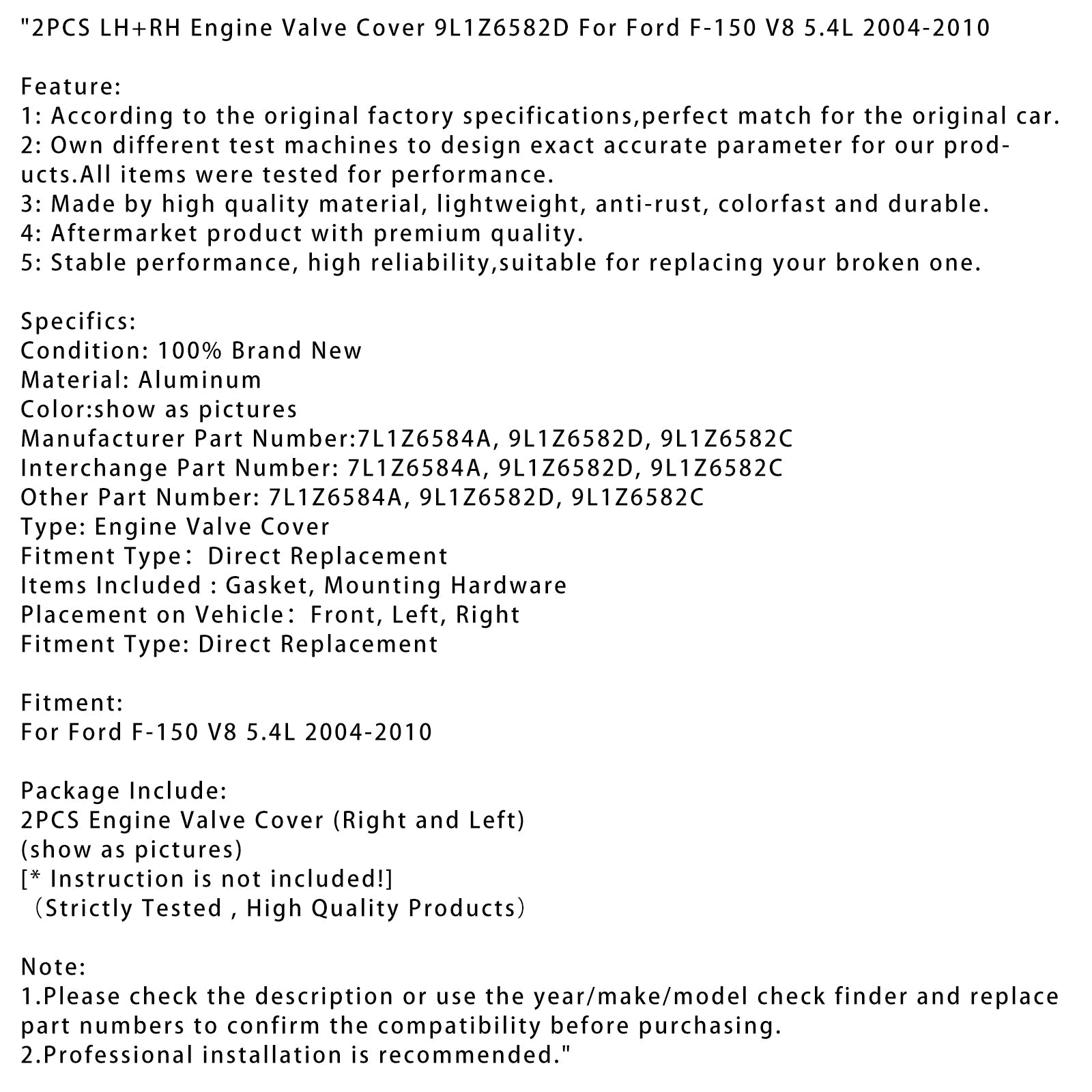 Coperchio valvola del motore sinistro e destro 9L1Z6582D per Ford F-150 V8 5.4 L 2004-2010