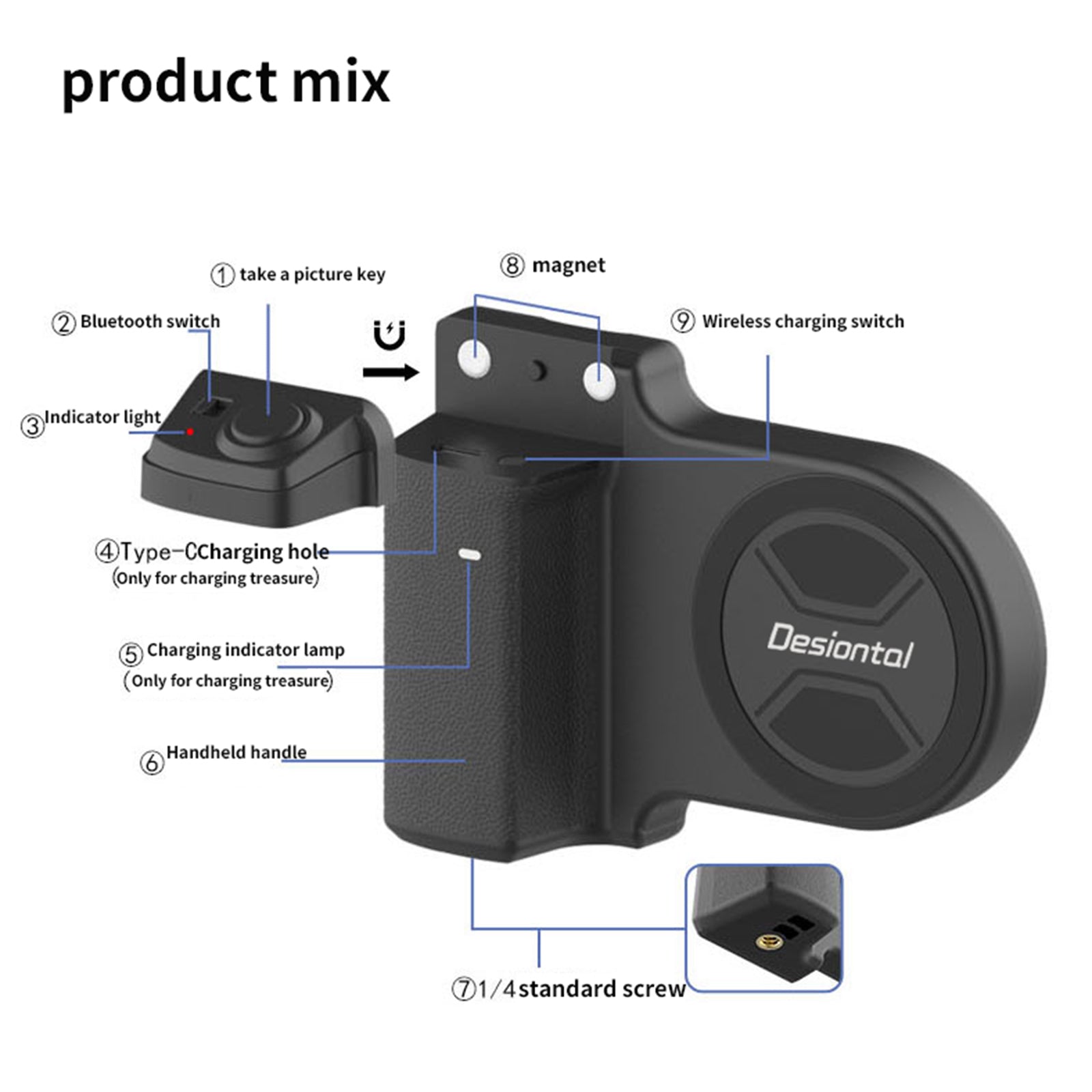 PH-30B klešče za magnetni selfie za mobilni telefon, brezžično magnetno sesalno skodelico