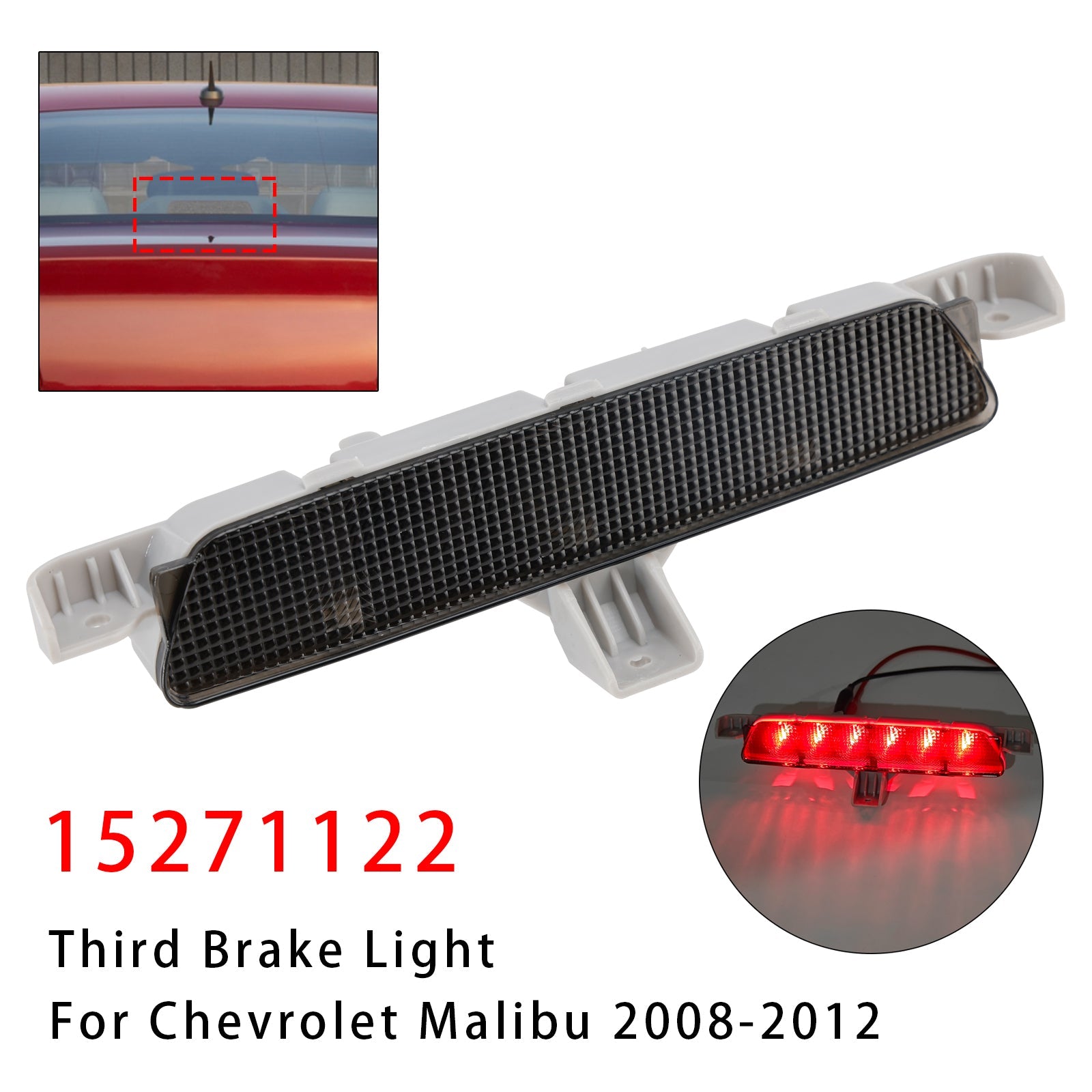Terza terza luce freno posteriore nera con montaggio alto per Chevrolet Malibu 2008-2012