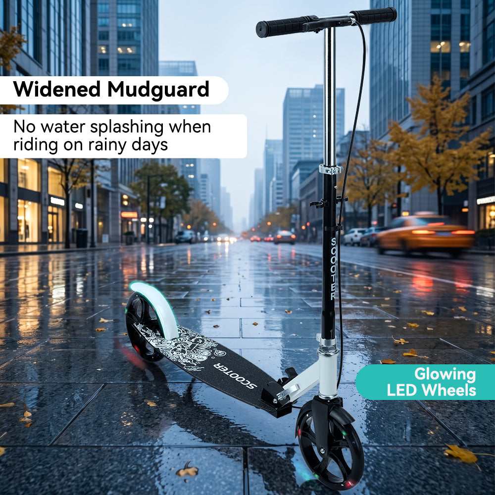 Trottinette Non Électrique Noire Pliable pour Enfants Adolescents et Adultes avec Guidon Réglable Roues Lumineuses et Freins Avant Arrière