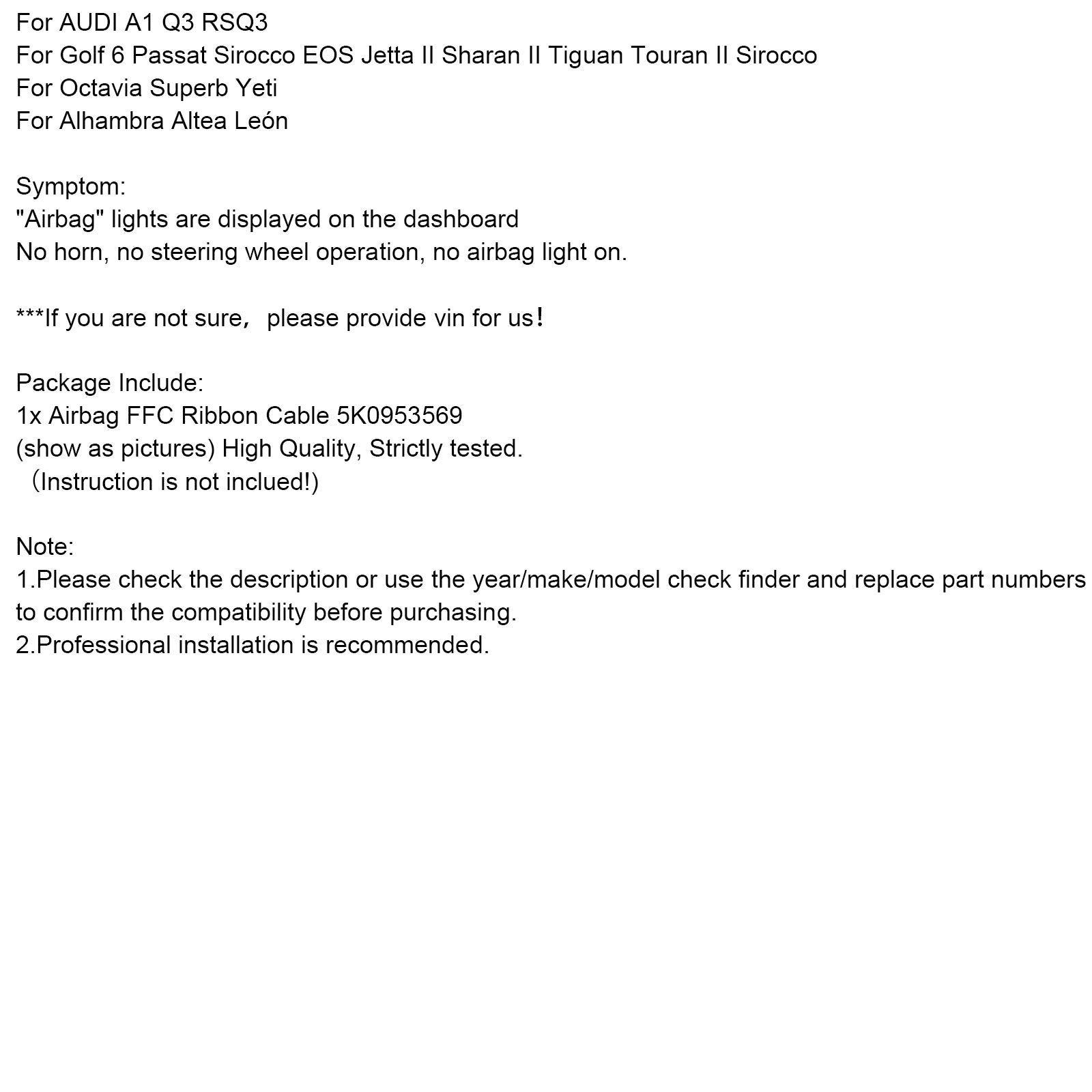 Airbag FFC Ribbon Cable 5K0953569 Pour Audi Seat Skoda