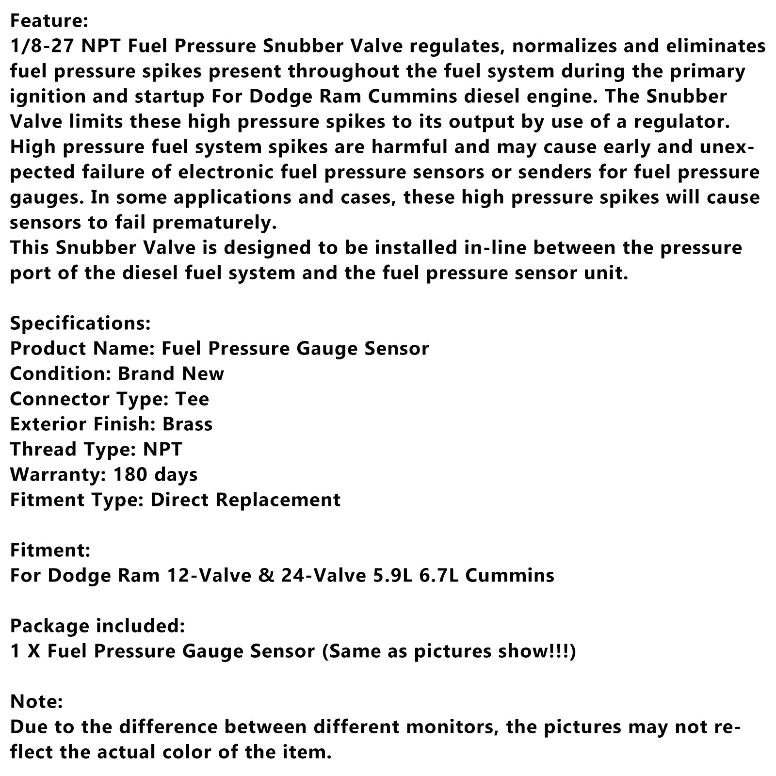 Dodge RAM -venttiilien dieselpolttoaineen paine -anturi 24 venttiilit 5,9 L 6,7 L