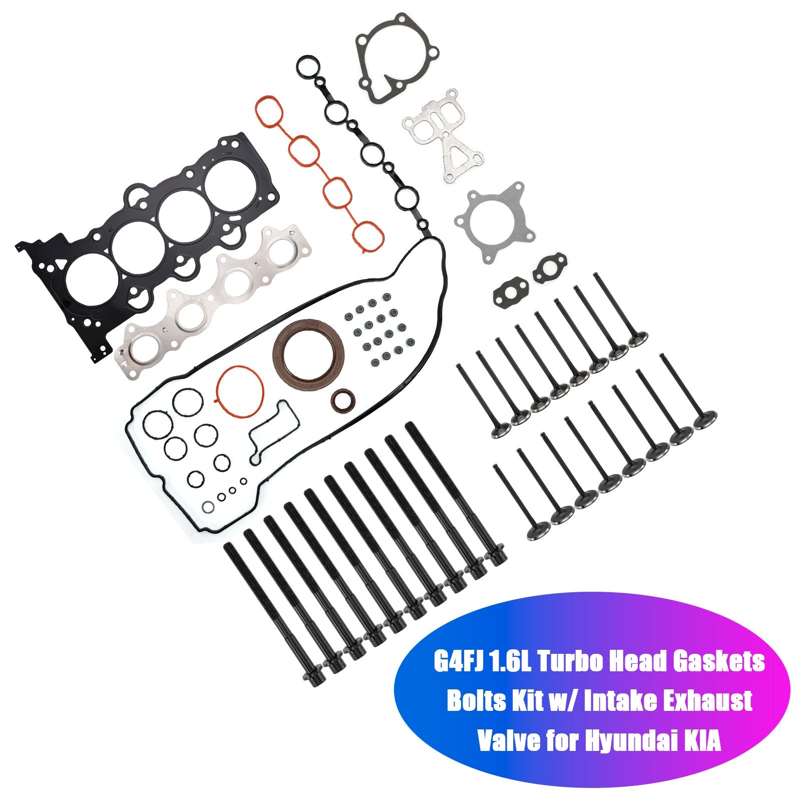 Kit bulloni testata e guarnizione per Hyundai Tucson 1.6L GAS Turbocharged G4FJ 2016-2018 con valvola'ammissione e&Scarico 23110-2B710