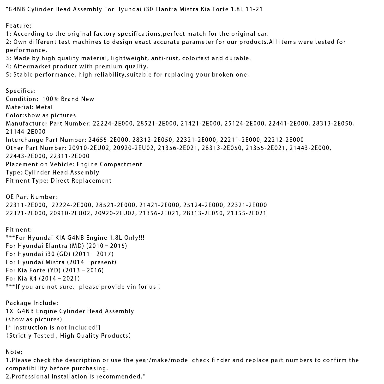 KIA K4NB 2014-2021 22E000 22321-2E 000E000 cilindri