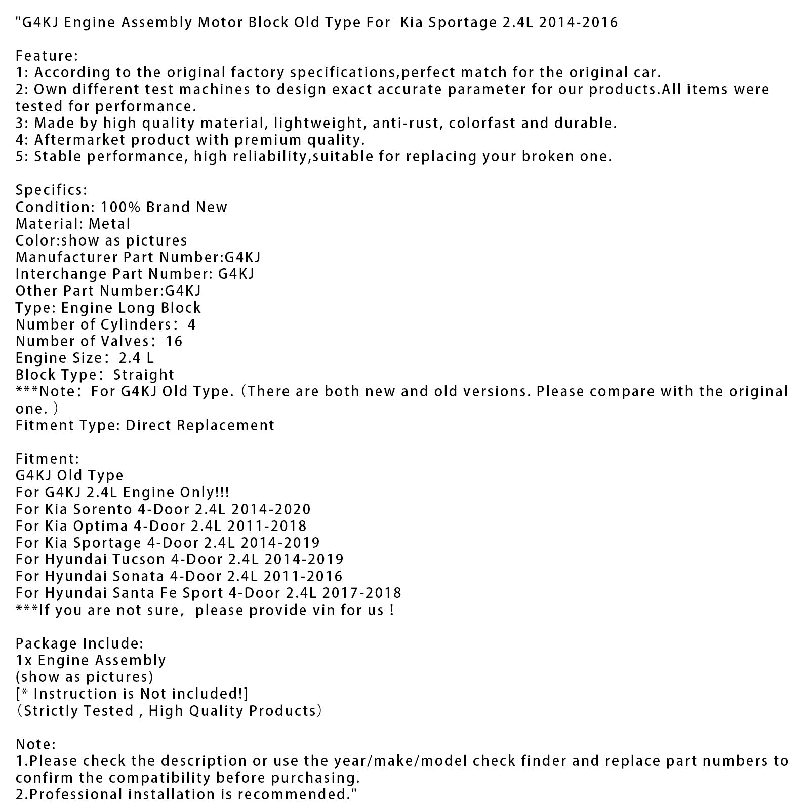 Blok motorja (stari tip) za Hyundai Sonata 4-vratna 2.4L G4KJ (2011-2016)