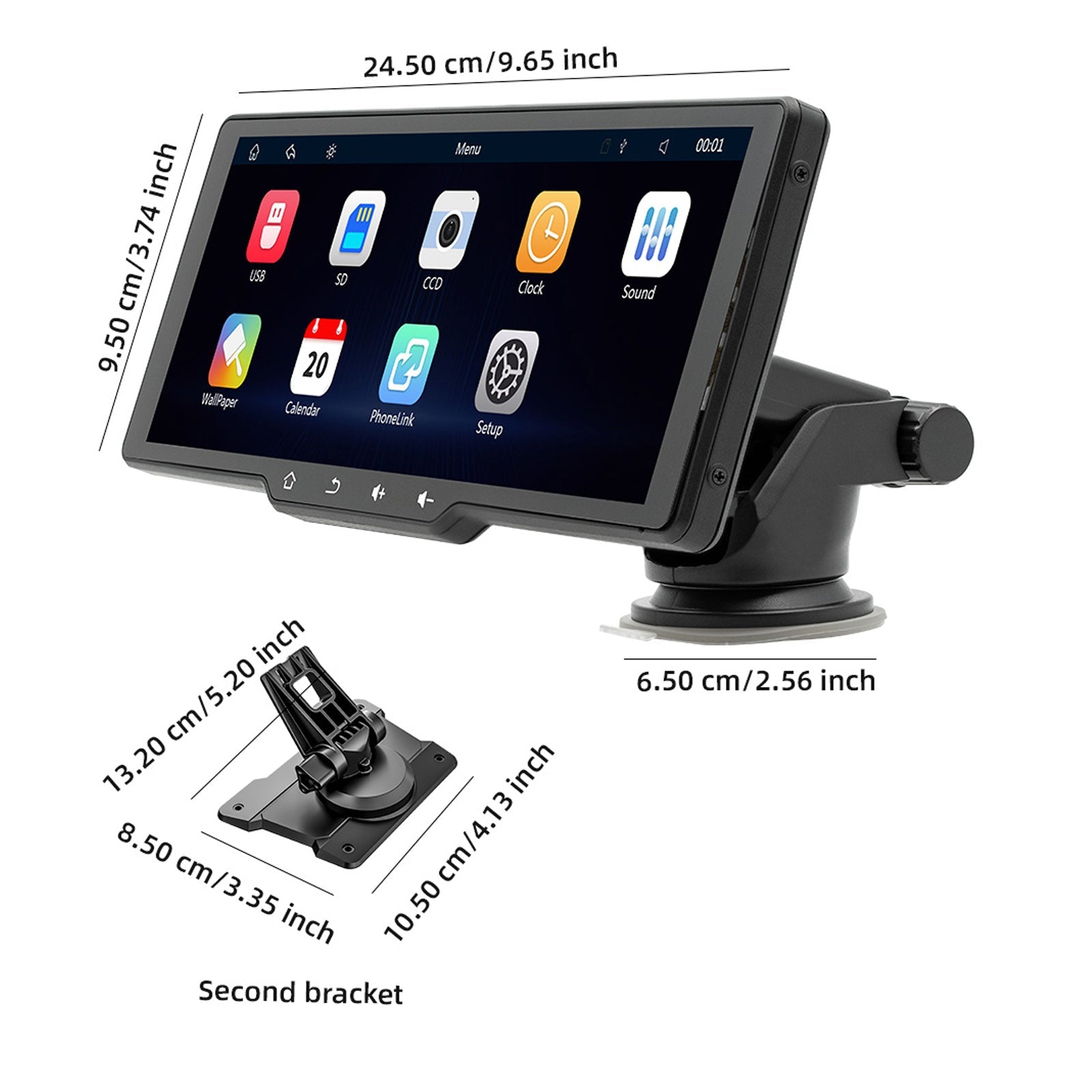 Draagbare draadloze Carplay Bluetooth MP5-speler met 10,26 inch scherm + 4 LED-camera's