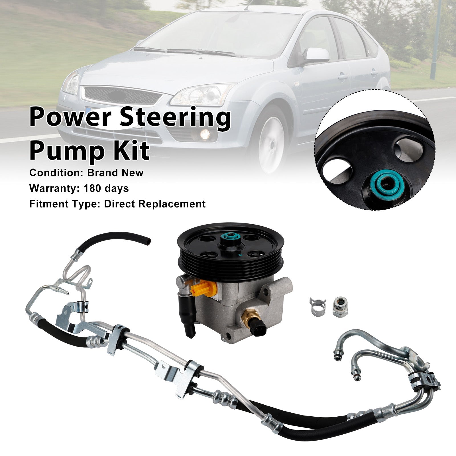 Stuurbekrachtigingspomp + hogedrukslang 4M513A696AC compatibel met Ford Focus 2004-2011
