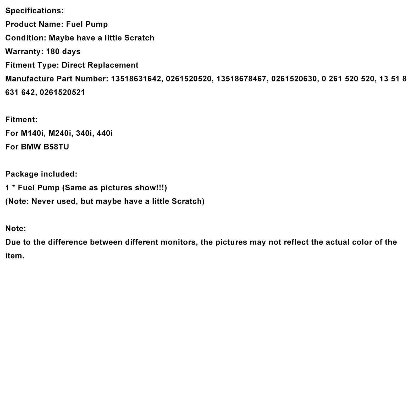 Pompa carburante ad alta pressione BMW M140i M240i 340i 440i Supra B58TU 13518631642 0261520520