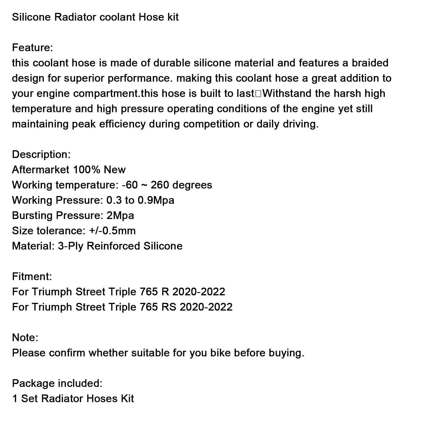 Komplet silikonskega hlajenja za Radiator Street Triple 765 R Rs 2020-2022