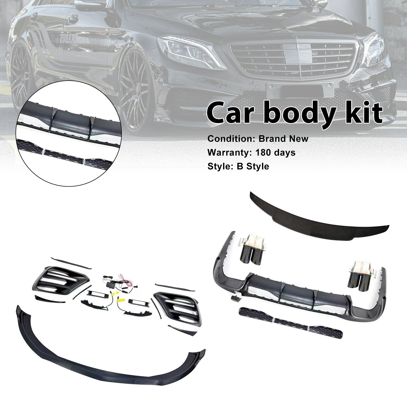 Kit carrosserie style B pour pare-chocs avant (compatible Mercedes Classe S W223 S450 S500, 2021-2023)