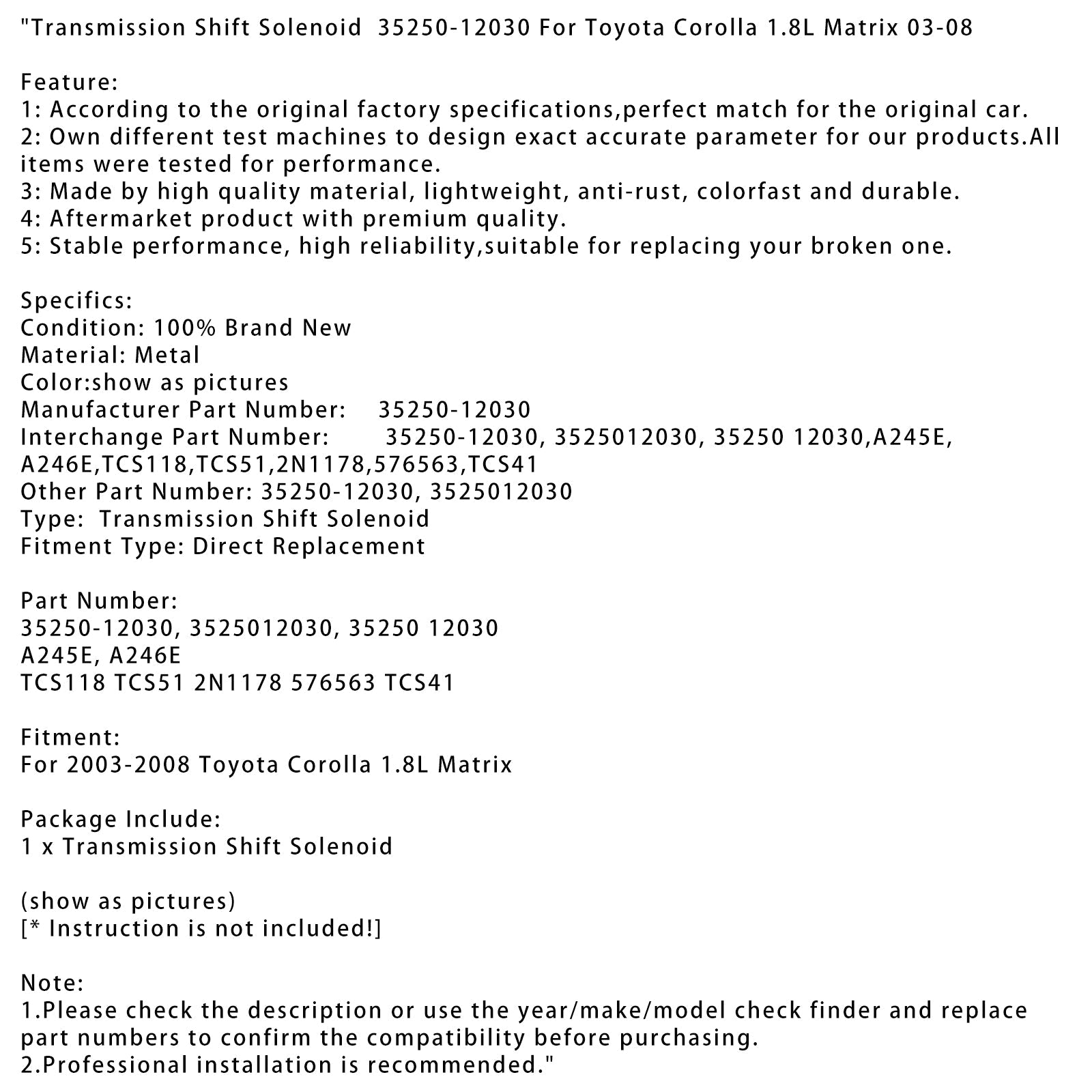 Solénoidna hitrost matrice menjave prestave 35250-12030 TCS118 2N1178 za Toyota Corolla 1.8 L 2003-2008
