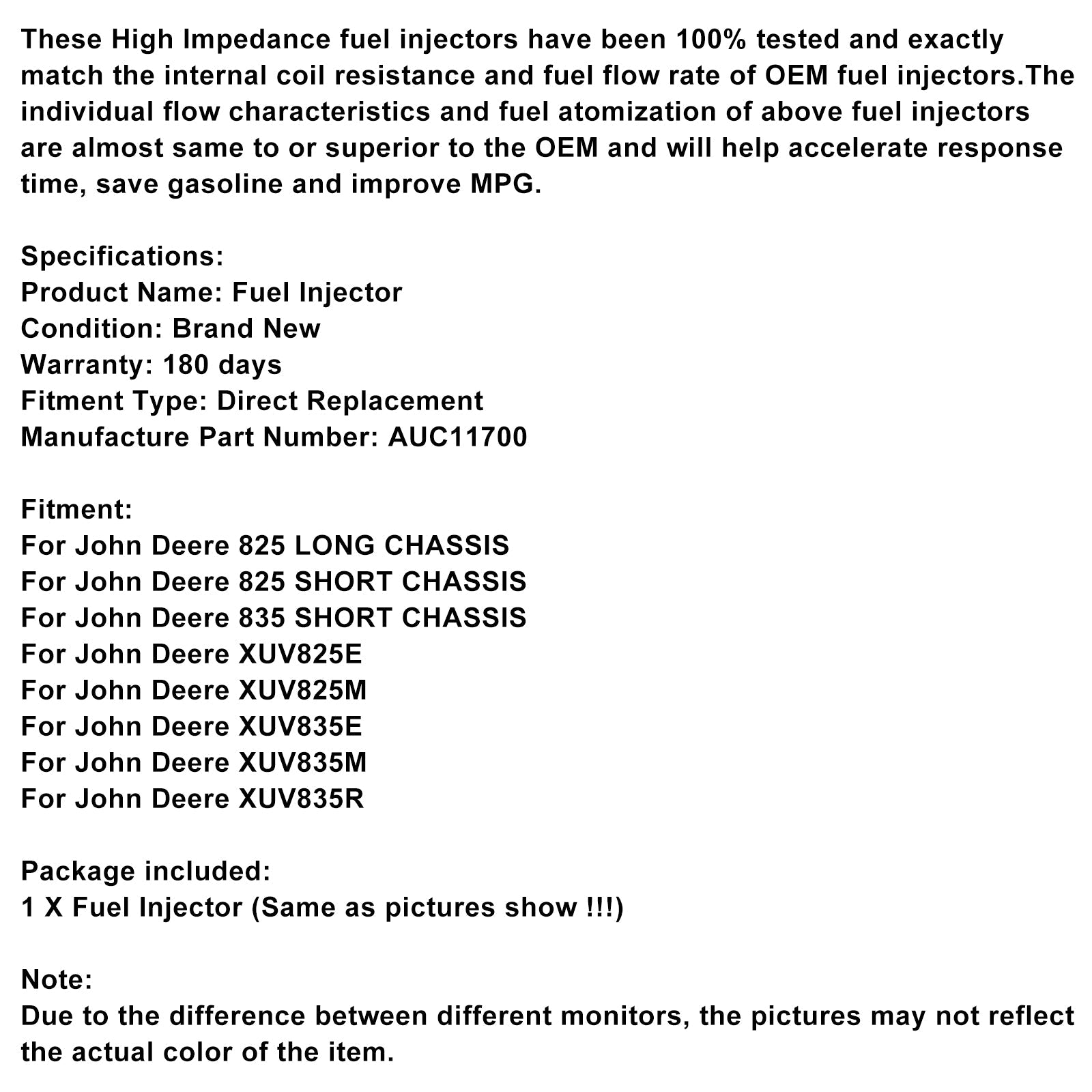 1 Wtryskiwacz paliwa AUC11700 dla John Deere Gator XUV835M XUV835E XUV825E