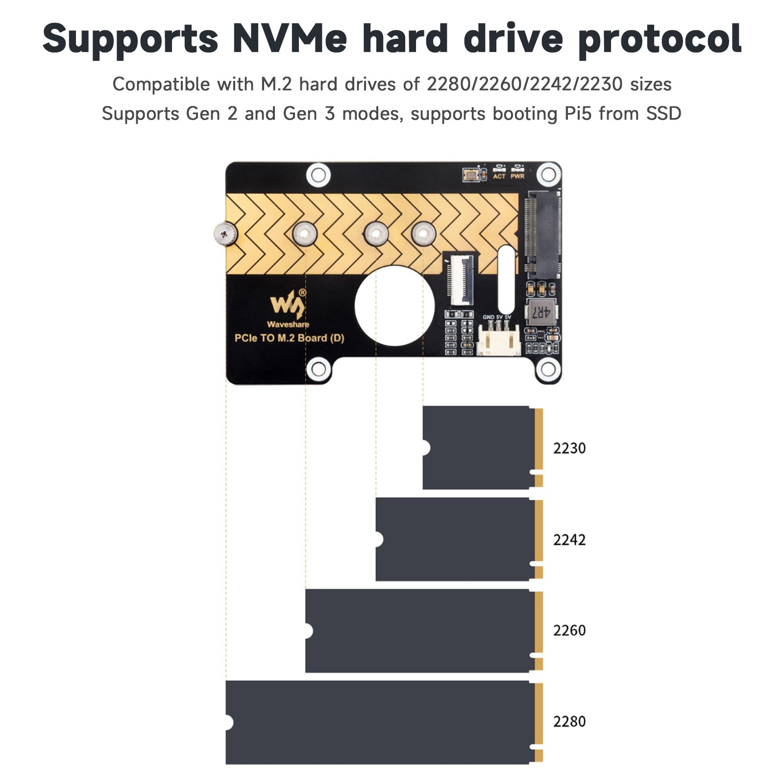 Carte d'extension de transmission 8 Gbit/s pour Raspberry Pi 5 PCIE vers M.2