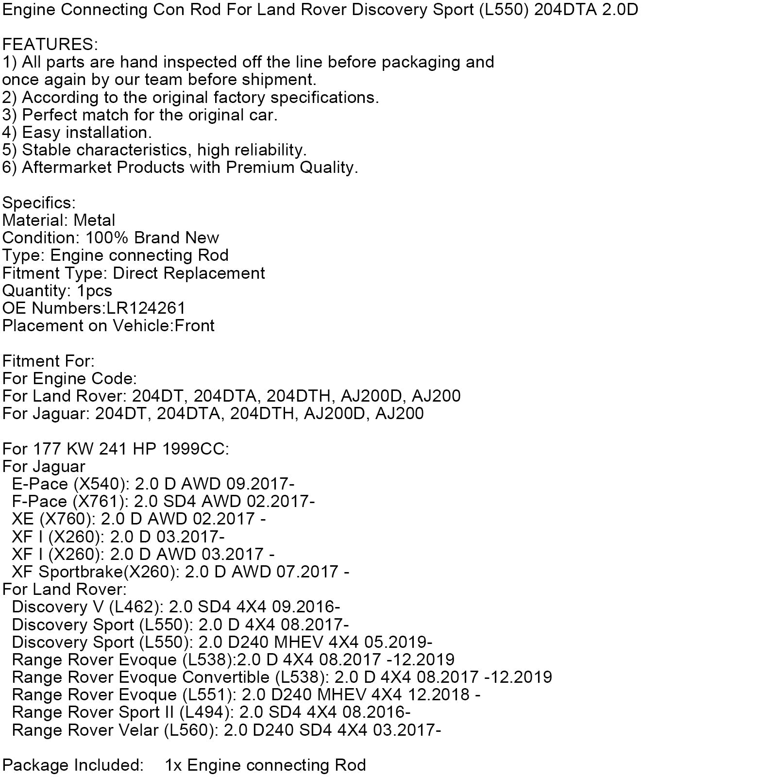 Bielle de moteur pour Land Rover Discovery Sport (L550) 204DTA 2.0D