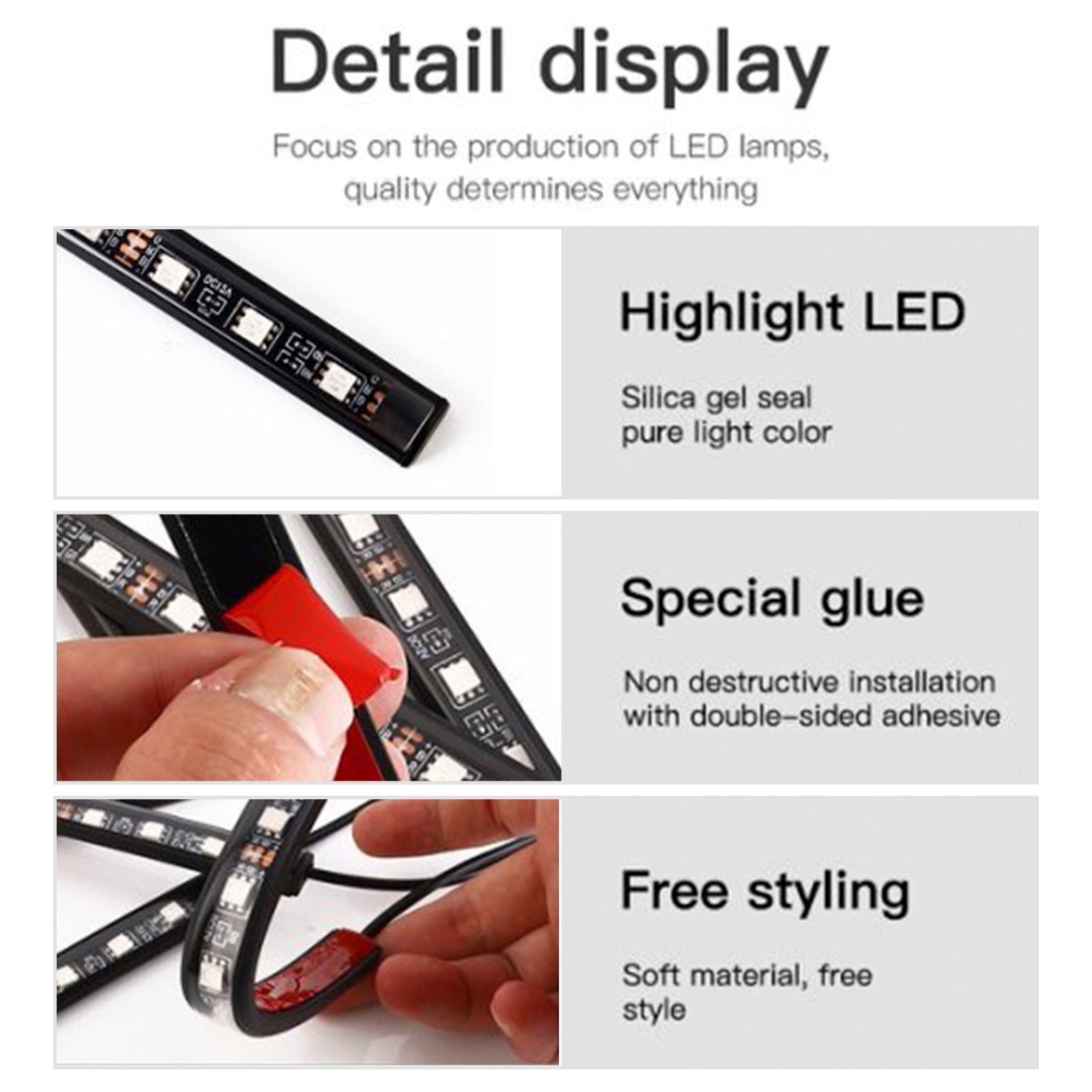 Franja de luz LED RGB para el interior del automóvil, atmósfera del piso, con control remoto y aplicación por aplicación