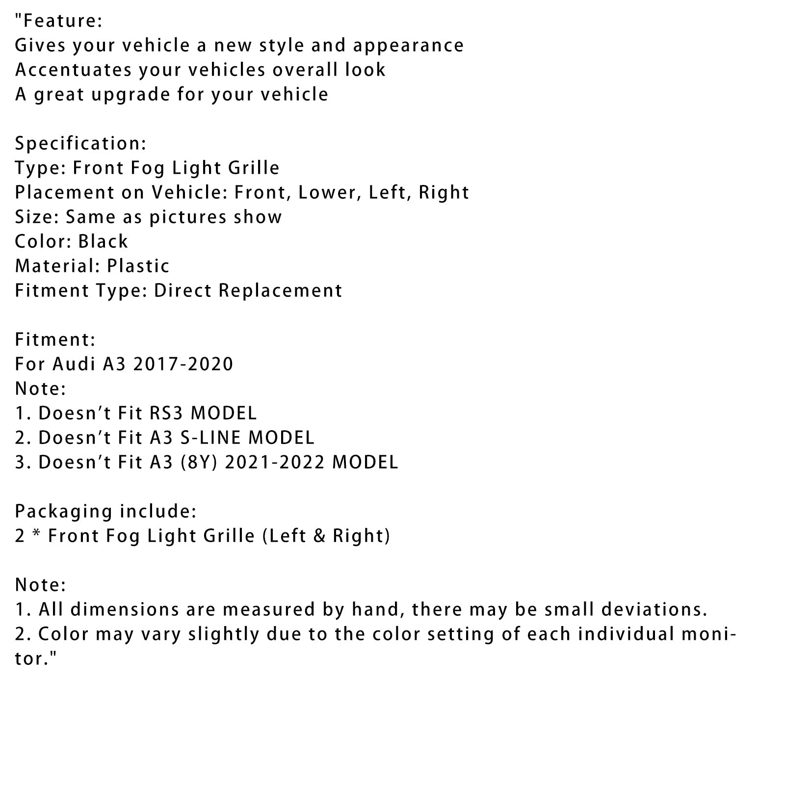 Garniture de cadre de lampe de couverture de phare antibrouillard de calandre de pare-chocs avant d'Audi A3 2017-2020