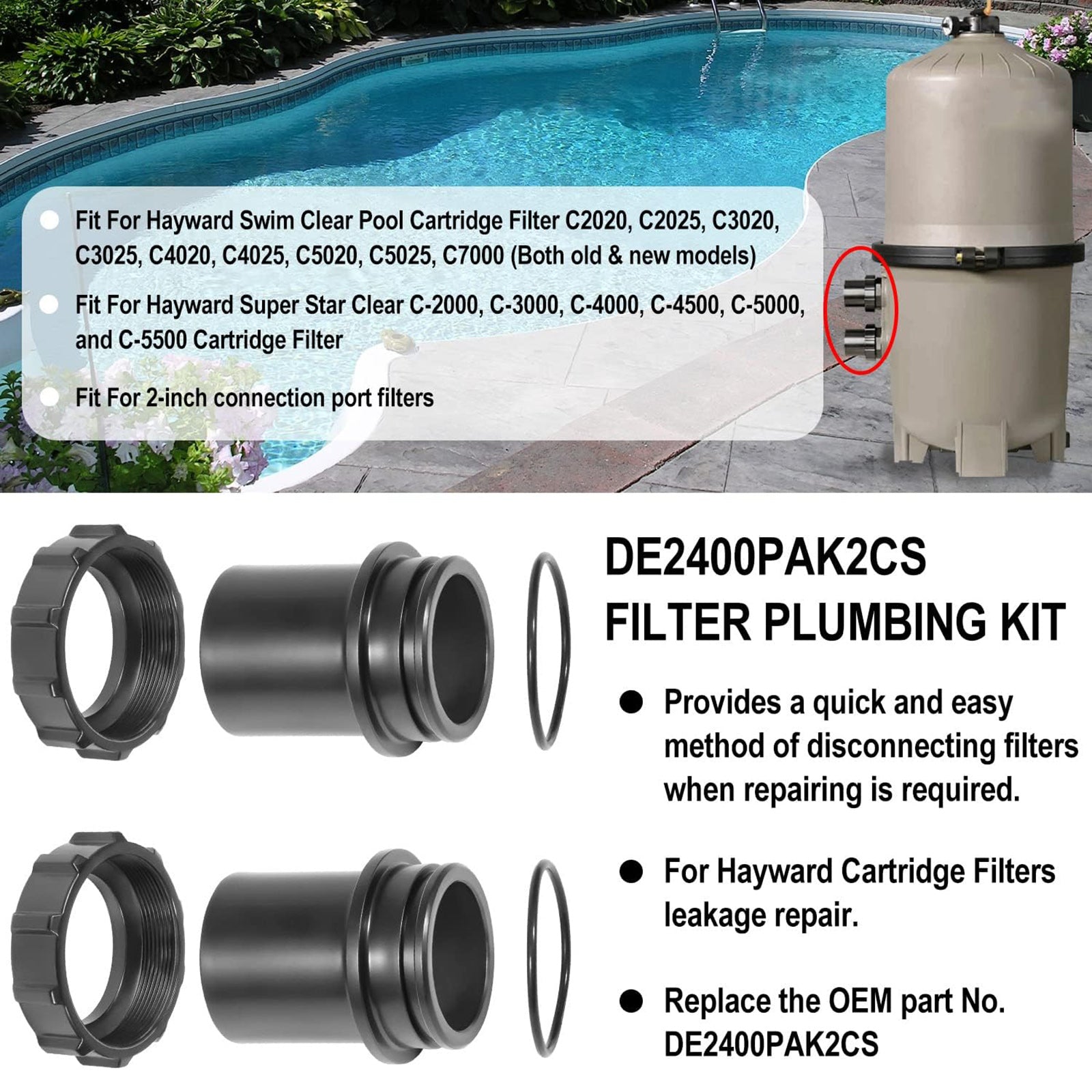 Kit de plomberie de remplacement pour filtre de piscine à cartouche Swim Clear