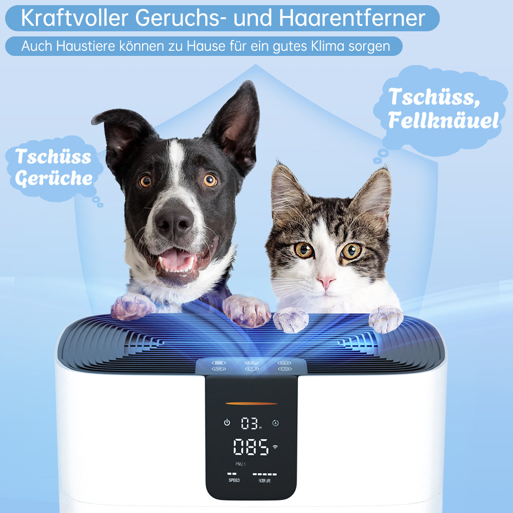 Silencioso e inteligente con una aplicación para pelo de mascotas & Purificador de aire para el hogar con filtro HEPA