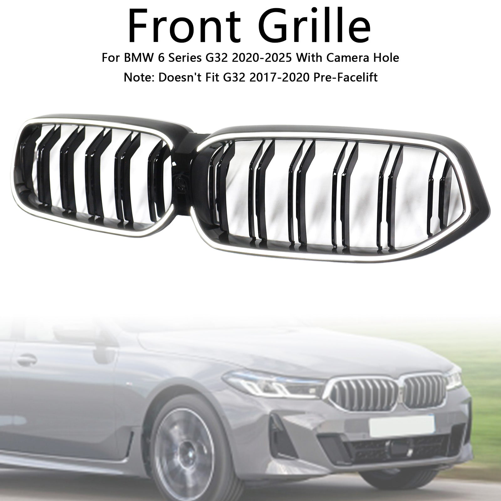 Grille de calandre avant noire à double lamelles pour BMW Série 6 G32 2020-2025