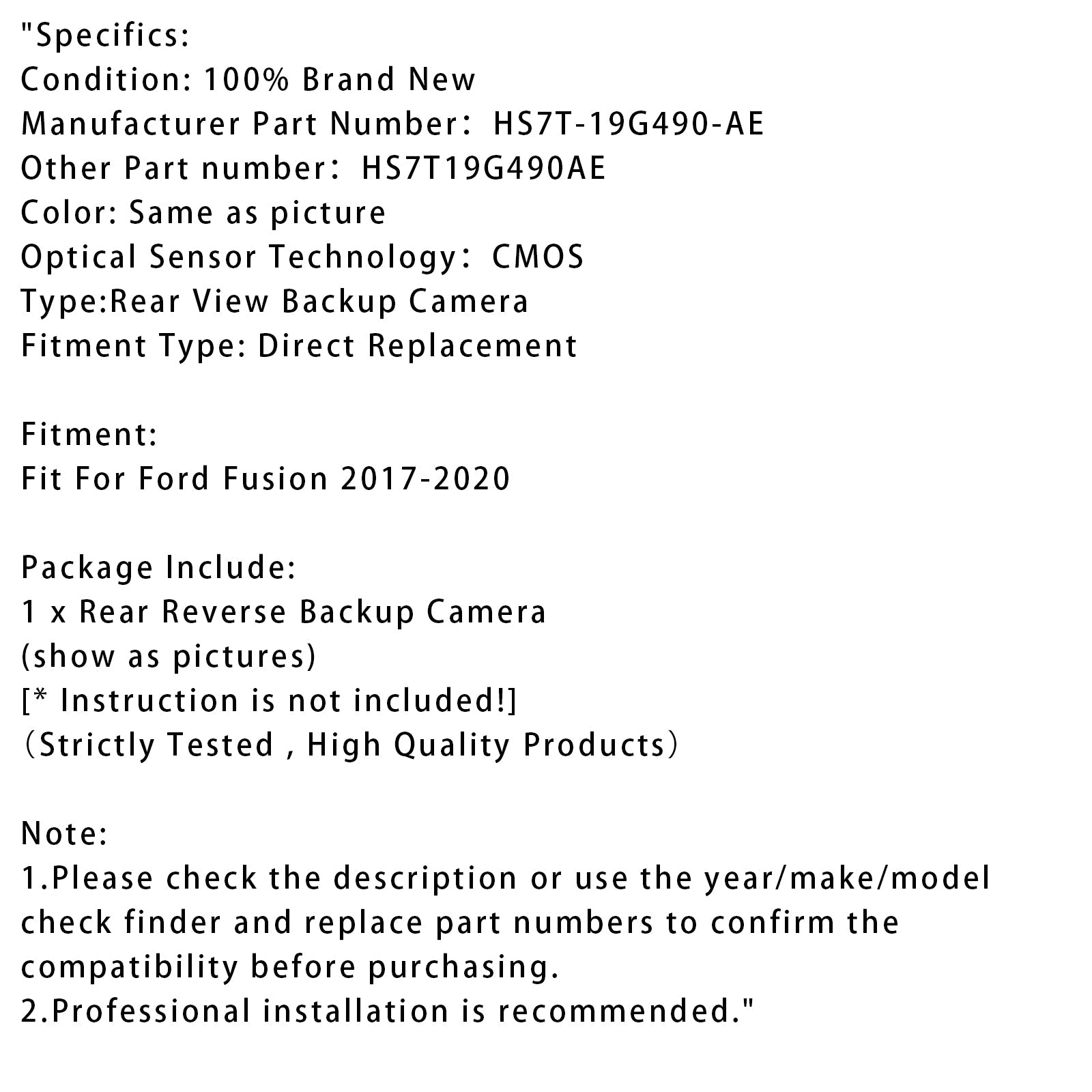 Kamera za pomoč in parkiranje za Ford Fusion 2017-2020 HS7T-19G490-AA