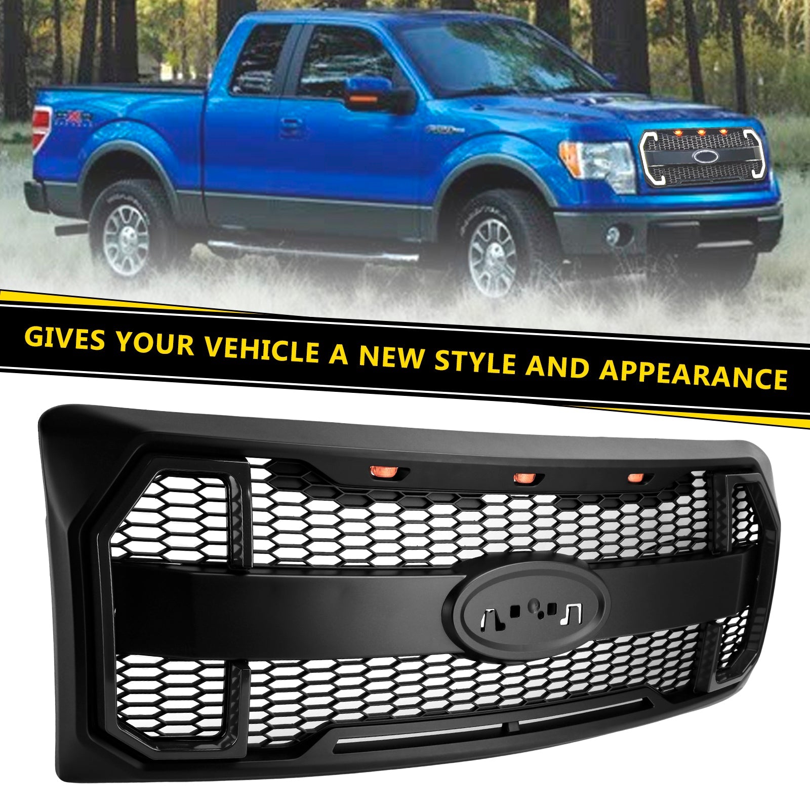 Grille de Bumper Front Style Raptor Mat Raptor con LED per Ford F150 2009-2014