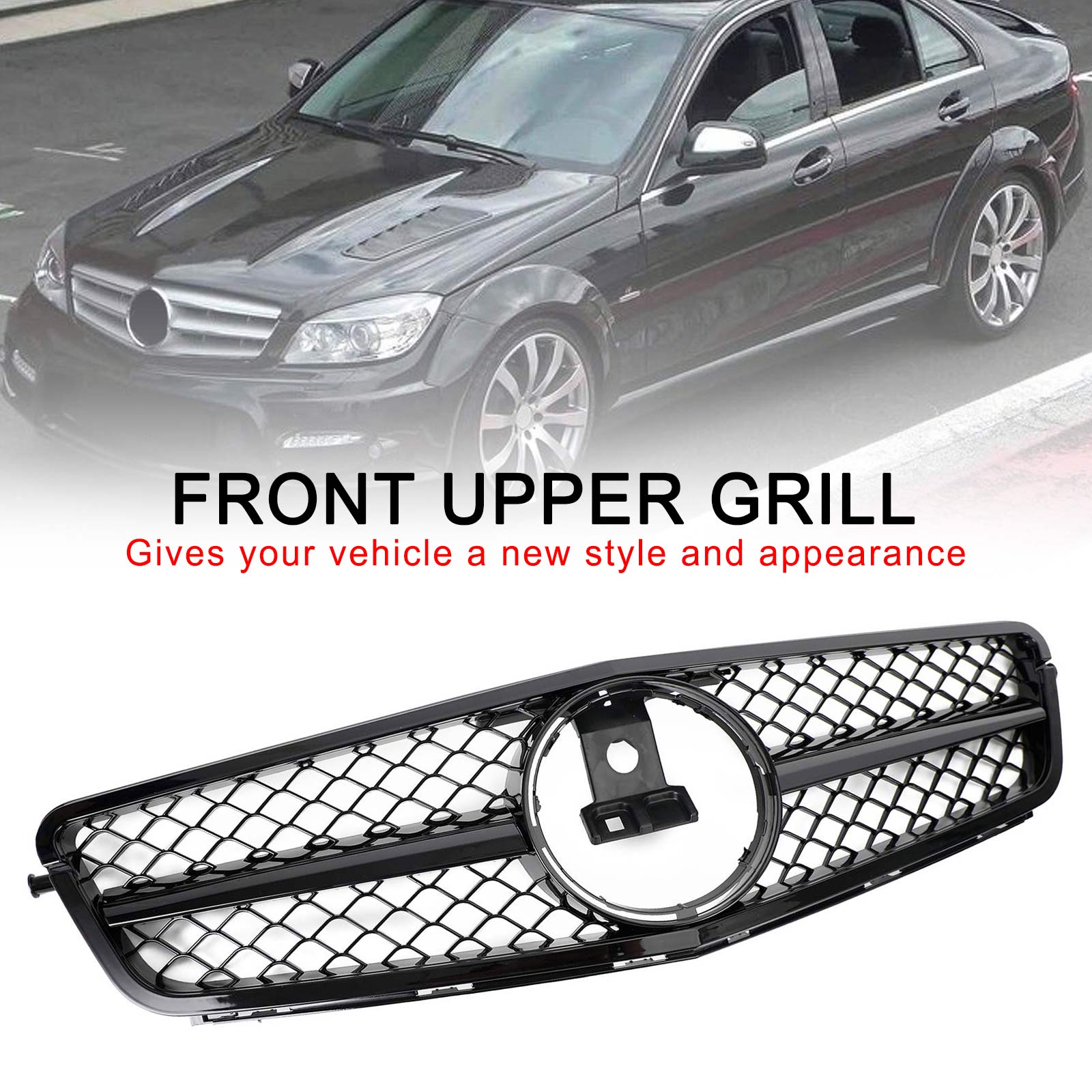 Front Bumper Grille Grill Pour C-Class Benz W204 C300 C350 2008-2014 w/LED