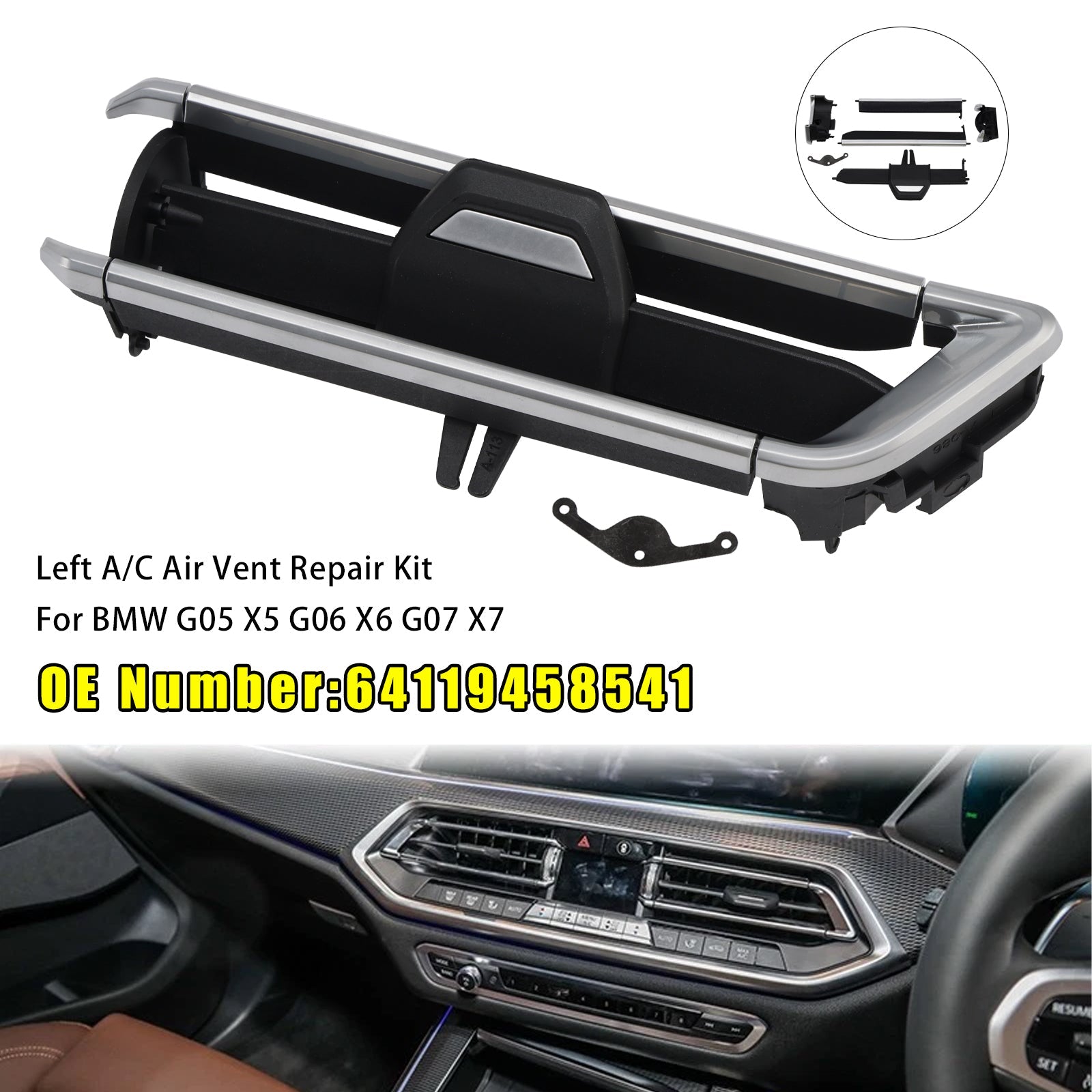 Komplet za popravilo levega zračnika klimatske naprave 64119458541 za BMW X5 G05 X7 G07 19-21 X6 G06 20-21